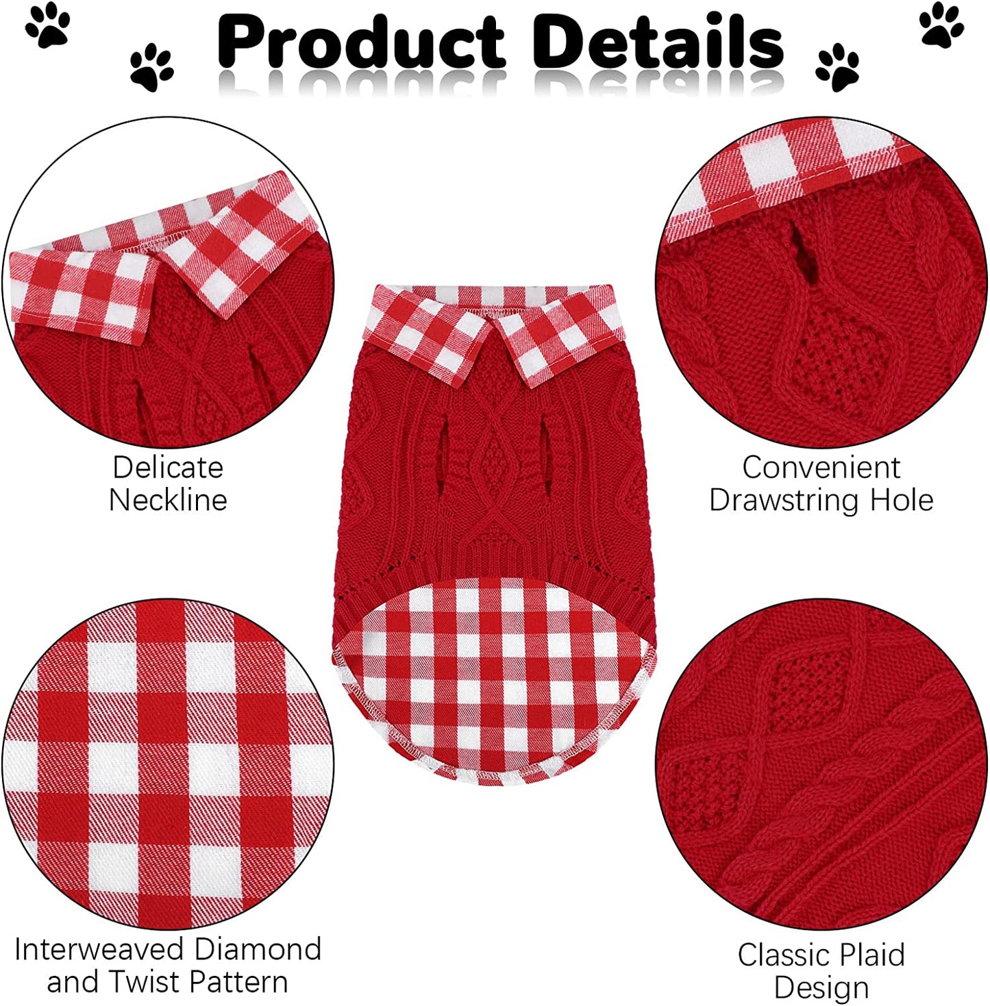 Pedgot Pack of 2 Turtleneck Knitted Dog Sweater Soft and Warm Pet Winter Clothes Classic Cable Knit Plaid Patchwork Pet Sweater for Large Dogs (Red, Black, L) Animals & Pet Supplies > Pet Supplies > Dog Supplies > Dog Apparel Pedgot   