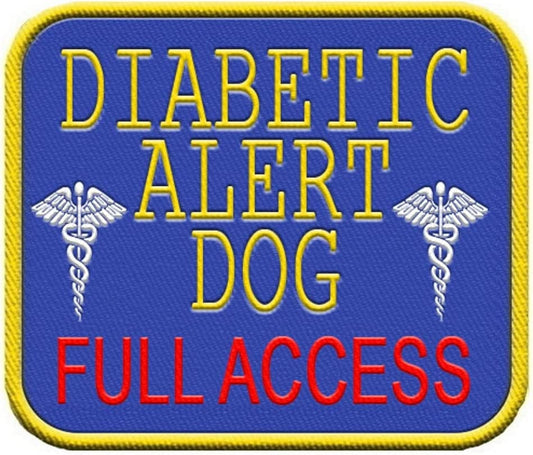 "Diabetic Alert Dog - Full Access" Sew on Patch - Includes Five Service Dog Law Handout Cards – for Service Dog Vest or Harness