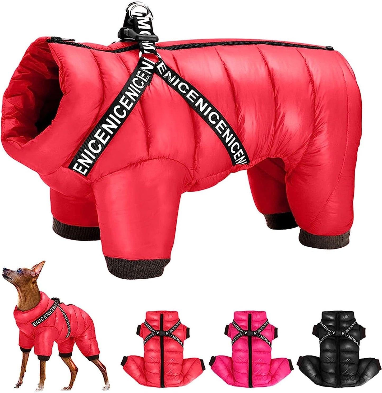 Didog Winter Small Dog Coats,Waterproof Jackets with Harness & D Rings,Warm Zip up Cold Weather Coats for Puppy & Cats Walking Hiking,Red,Chest: 17" Animals & Pet Supplies > Pet Supplies > Dog Supplies > Dog Apparel Didog Red Chest 17 Inch;Back length 14 Inch 