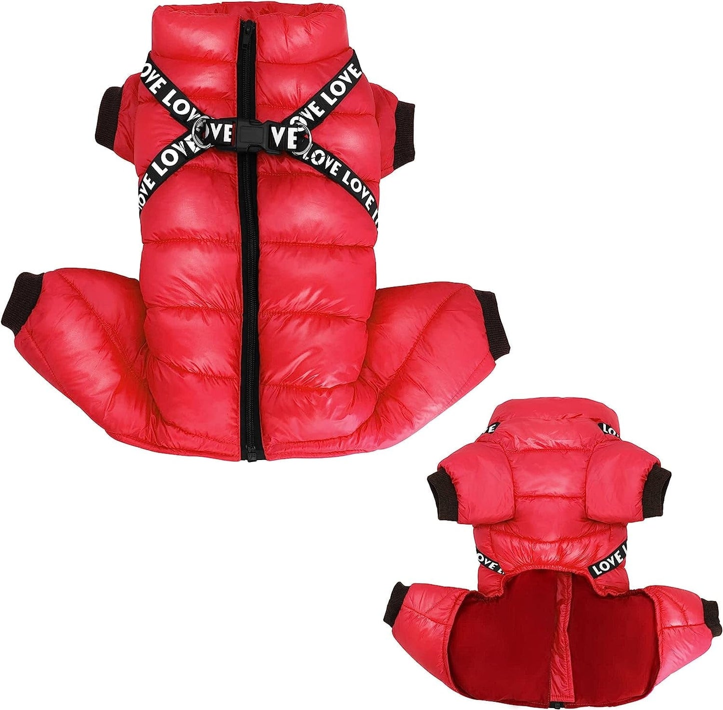 Didog Winter Small Dog Coats,Waterproof Jackets with Harness & D Rings,Warm Zip up Cold Weather Coats for Puppy & Cats Walking Hiking,Red,Chest: 17" Animals & Pet Supplies > Pet Supplies > Dog Supplies > Dog Apparel Didog   