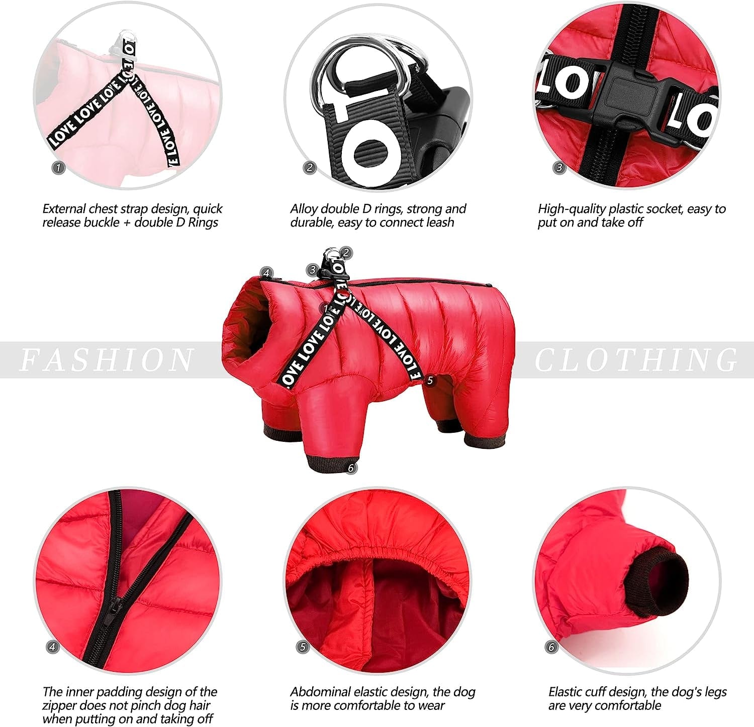 Didog Winter Small Dog Coats,Waterproof Jackets with Harness & D Rings,Warm Zip up Cold Weather Coats for Puppy & Cats Walking Hiking,Red,Chest: 17" Animals & Pet Supplies > Pet Supplies > Dog Supplies > Dog Apparel Didog   