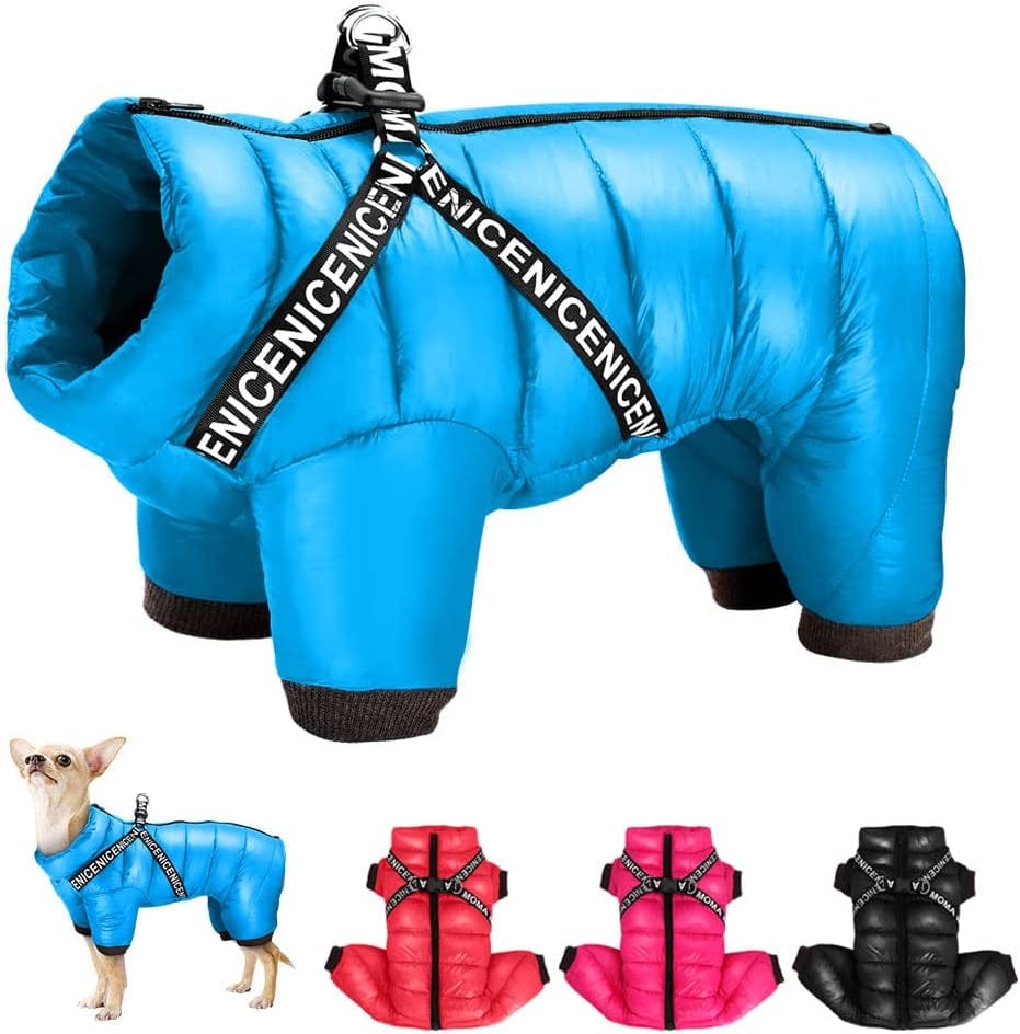 Didog Winter Small Dog Coats,Waterproof Jackets with Harness & D Rings,Warm Zip up Cold Weather Coats for Puppy & Cats Walking Hiking,Red,Chest: 17" Animals & Pet Supplies > Pet Supplies > Dog Supplies > Dog Apparel Didog Blue Chest 14 Inch;Back length 11 Inch 