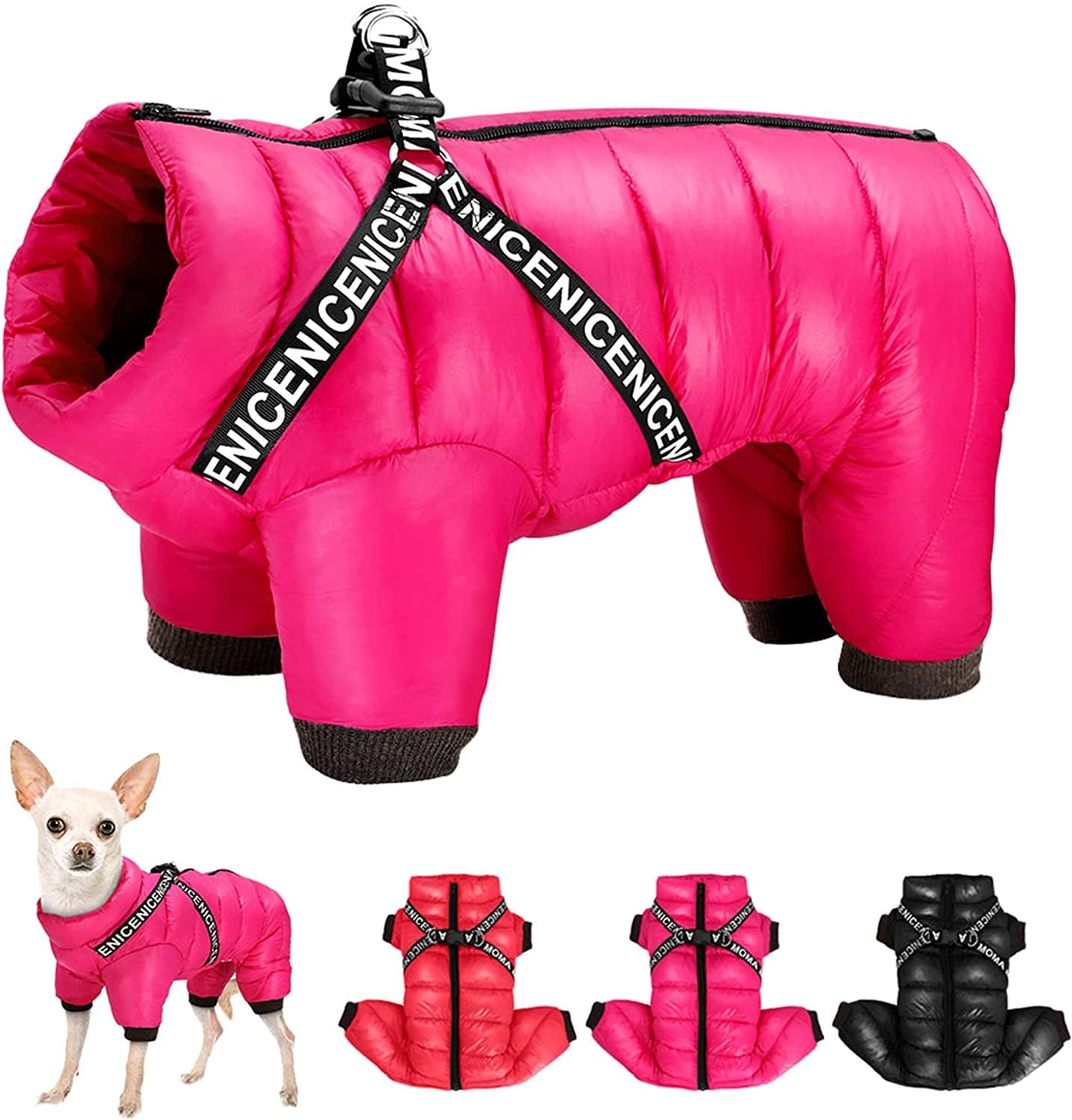 Didog Winter Small Dog Coats,Waterproof Jackets with Harness & D Rings,Warm Zip up Cold Weather Coats for Puppy & Cats Walking Hiking,Red,Chest: 17" Animals & Pet Supplies > Pet Supplies > Dog Supplies > Dog Apparel Didog Hot Pink Chest 14 Inch;Back length 11 Inch 