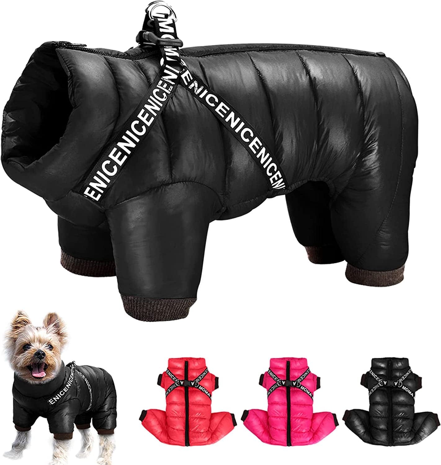 Didog Winter Small Dog Coats,Waterproof Jackets with Harness & D Rings,Warm Zip up Cold Weather Coats for Puppy & Cats Walking Hiking,Red,Chest: 17" Animals & Pet Supplies > Pet Supplies > Dog Supplies > Dog Apparel Didog Black Chest 14 Inch;Back length 11 Inch 