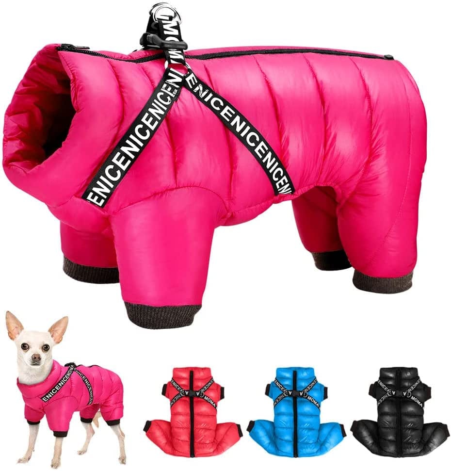 Didog Winter Small Dog Coats,Waterproof Jackets with Harness & D Rings,Warm Zip up Cold Weather Coats for Puppy & Cats Walking Hiking,Red,Chest: 17" Animals & Pet Supplies > Pet Supplies > Dog Supplies > Dog Apparel Didog Hot Pink Chest 18 Inch;Back length 16 Inch 