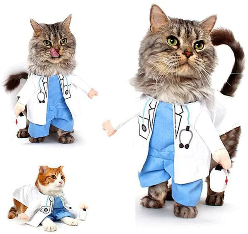 DIFOST Cat Dog Costume, Halloween Christmas Cosplay Party Funny Costume, Cat and Dog Clothes Stand up Dress, Cool Police Outfit with Hat for Cat Dog Animals & Pet Supplies > Pet Supplies > Cat Supplies > Cat Apparel Difost L Doctor-blue 
