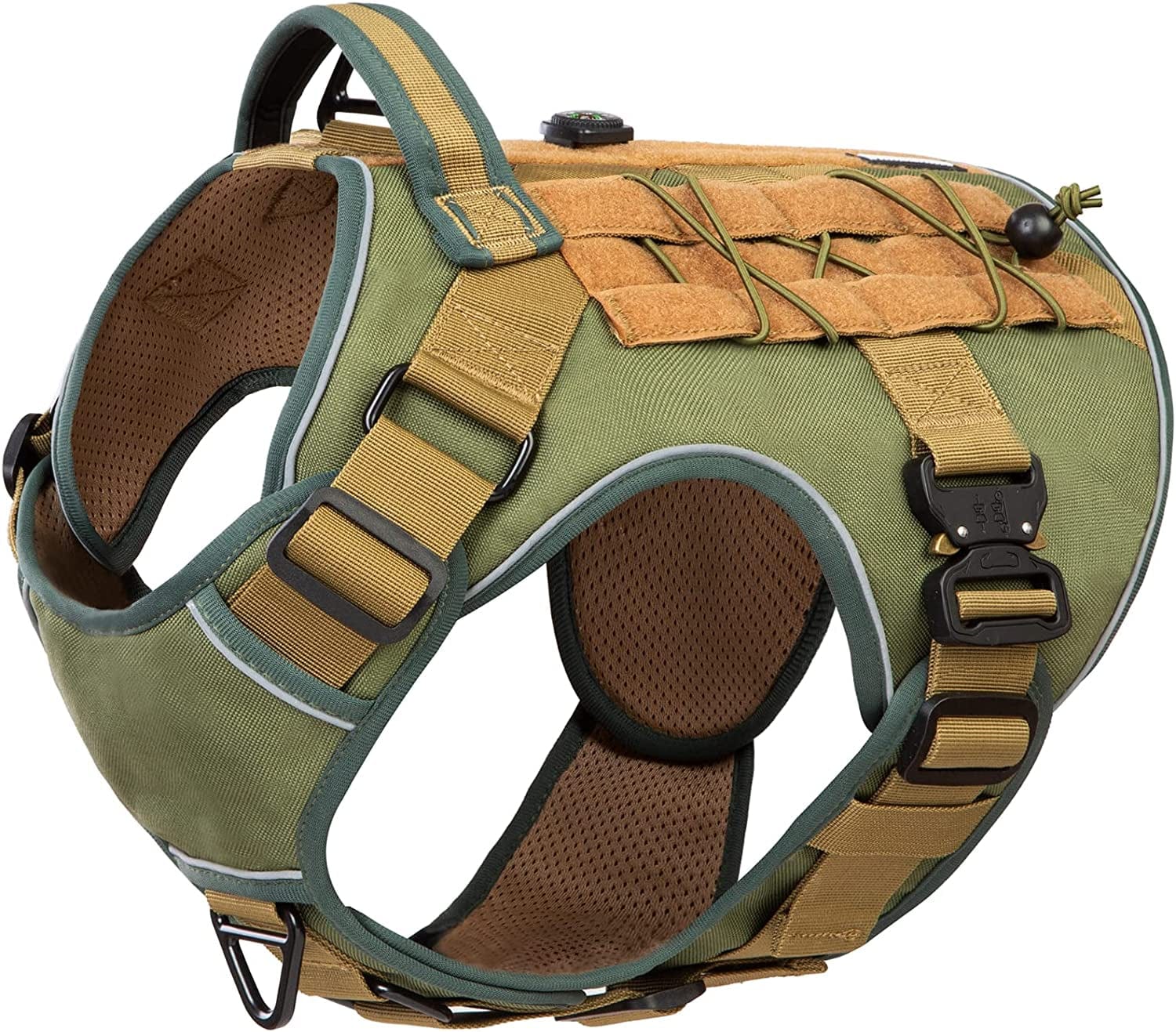 DNALLRINO Tactical Dog Harness for Large Medium Dogs, Heavy Duty Military Dog Harness with Handle, Adjustable No Pull Service Dog Harness with Molle & Loop Panels for Hiking Walking Training Animals & Pet Supplies > Pet Supplies > Dog Supplies > Dog Apparel Dnallrino Green L (Neck: 19" - 27", Chest: 28.5"-37") 
