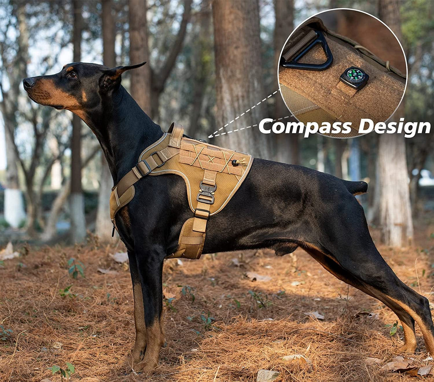 DNALLRINO Tactical Dog Harness for Large Medium Dogs, Heavy Duty Military Dog Harness with Handle, Adjustable No Pull Service Dog Harness with Molle & Loop Panels for Hiking Walking Training