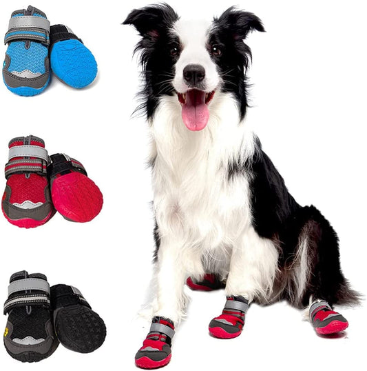 Docki Dog Boots - Breathable Safety Shoes with Sports Silicone - Adjustable Non Slip Booties - Prevent Accidental Injuries to Dog Paws - Apply to All Kinds Dogs (2PCS), Red, Size 6:2.6 Inch(Width) Animals & Pet Supplies > Pet Supplies > Dog Supplies > Dog Apparel Docki   