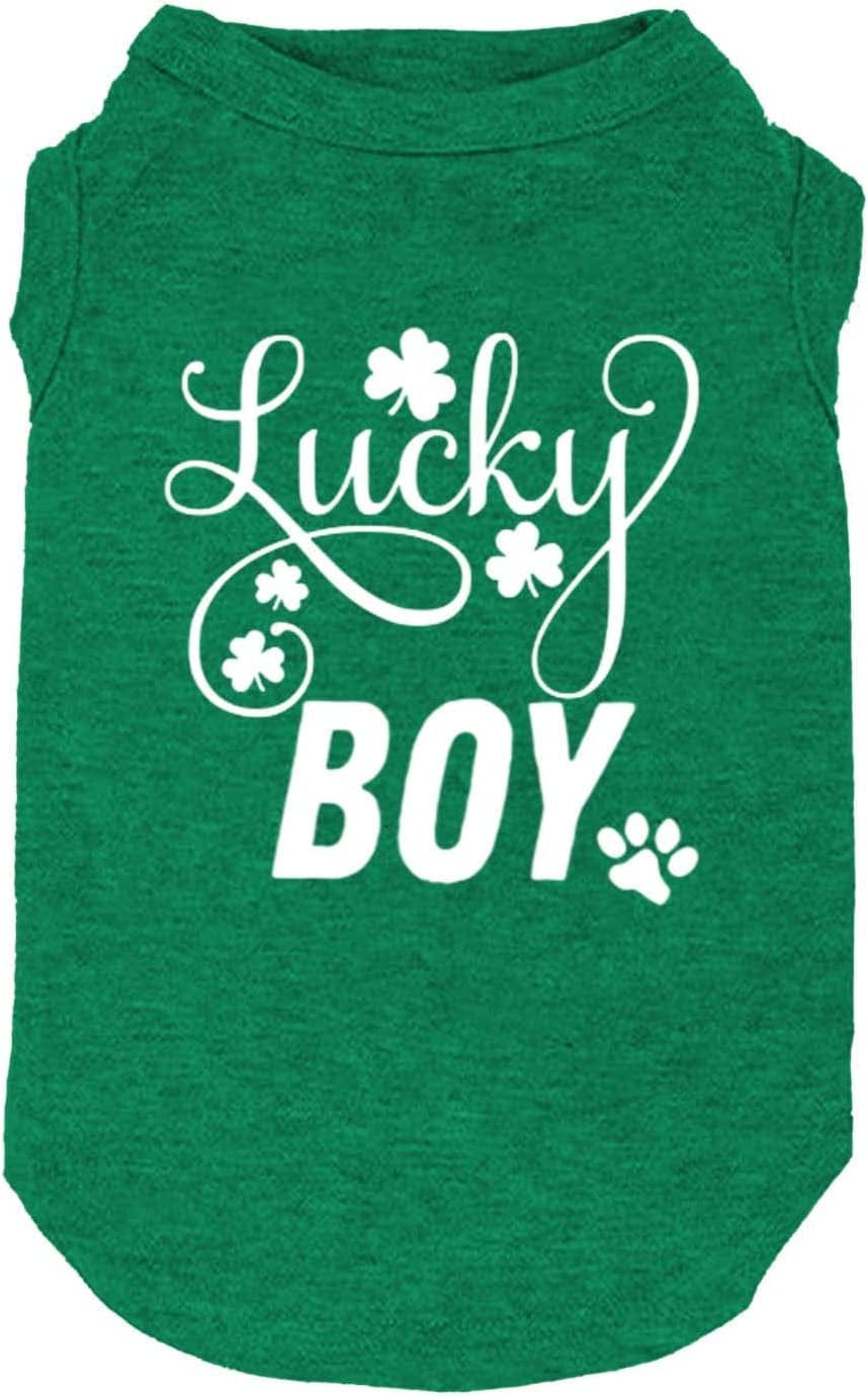 Dog Apparel Lucky Boy Letter Print Clover Shirts for Small Large Dog Vest Puppy Gift St Patrick'S Day Costume (Xx-Large, Green01) Animals & Pet Supplies > Pet Supplies > Dog Supplies > Dog Apparel weokwock Green01 X-Large 