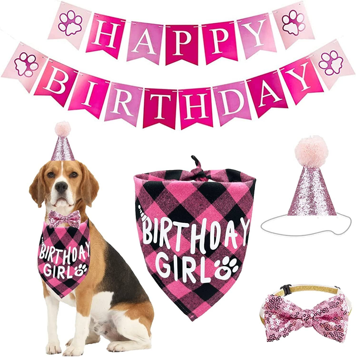 Dog Birthday Bandana Hat Scarf Set, Dog Birthday Party Supplies