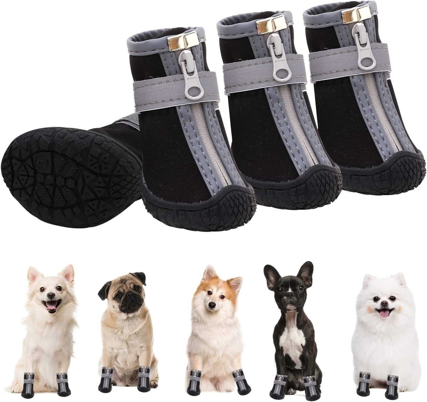 Dog Boots and Paw Protectors, Winter Dog Shoes for Hiking, Dog Warm Boots, Outdoor Indoor Dog Shoes Suitable for Small Dogs, Black, #4 (Width 1.69 Inch) for 15-21 Lbs Animals & Pet Supplies > Pet Supplies > Dog Supplies > Dog Apparel Generic Black-Grey #1 (width 1.1 inch) for 2.1-6.5 lbs 
