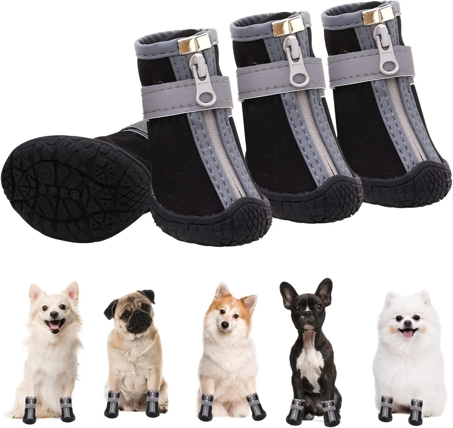Dog Boots and Paw Protectors, Winter Dog Shoes for Hiking, Dog Warm Boots, Outdoor Indoor Dog Shoes Suitable for Small Dogs, Black, #4 (Width 1.69 Inch) for 15-21 Lbs Animals & Pet Supplies > Pet Supplies > Dog Supplies > Dog Apparel Generic Black-Grey #1 (width 1.1 inch) for 2.1-6.5 lbs 