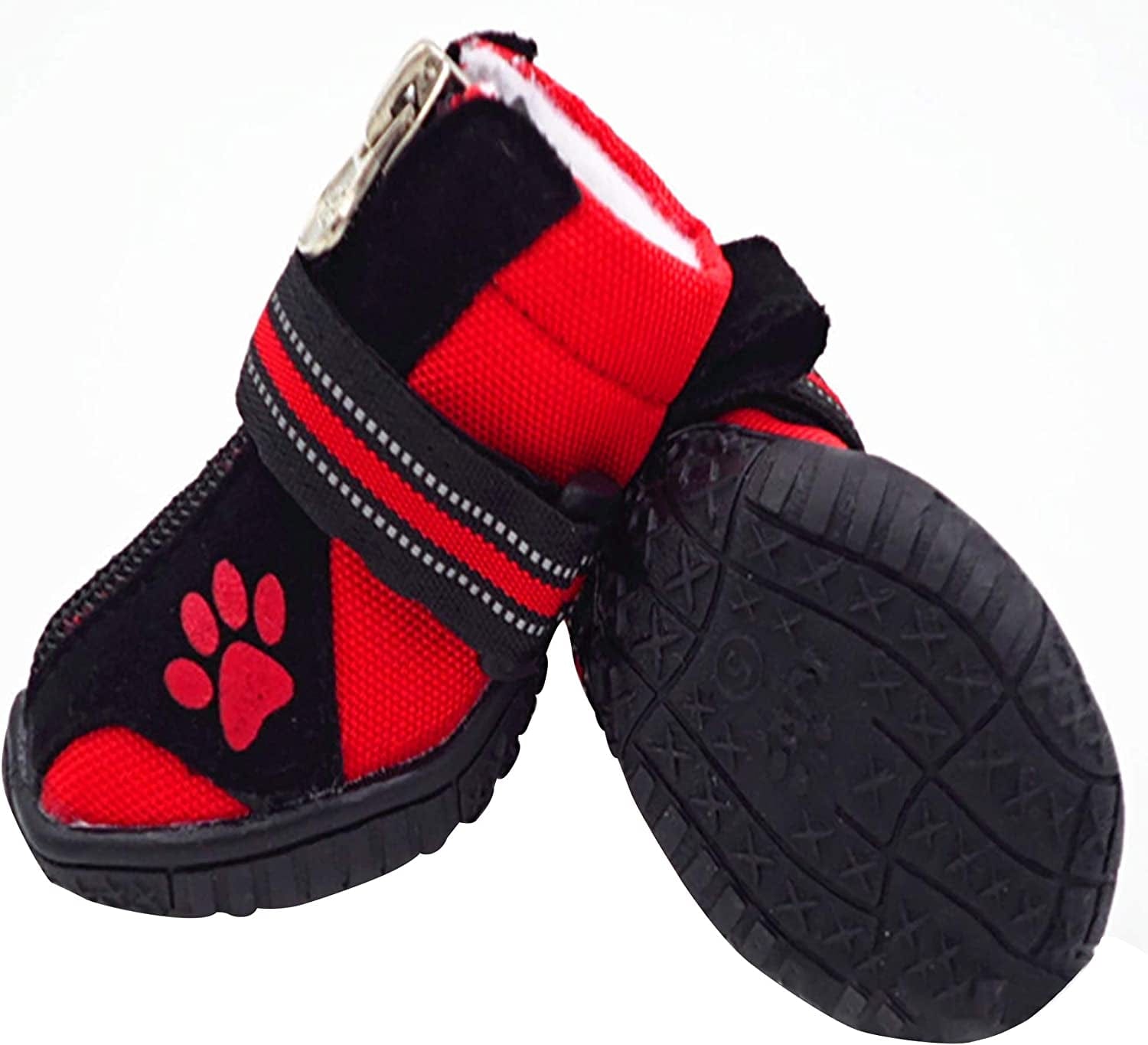 Dog Boots,Dog Hiking Shoes for Snow & Hot & Sharp Pavement Pet Paws Protector Anti-Skid Dog Boots Durable Pet Hiking Shoes for Indoor Outdoor Activities (1#-Paw L*W=1.34" X 1.02", Blank and Red) Animals & Pet Supplies > Pet Supplies > Dog Supplies > Dog Apparel BESUNTEK   