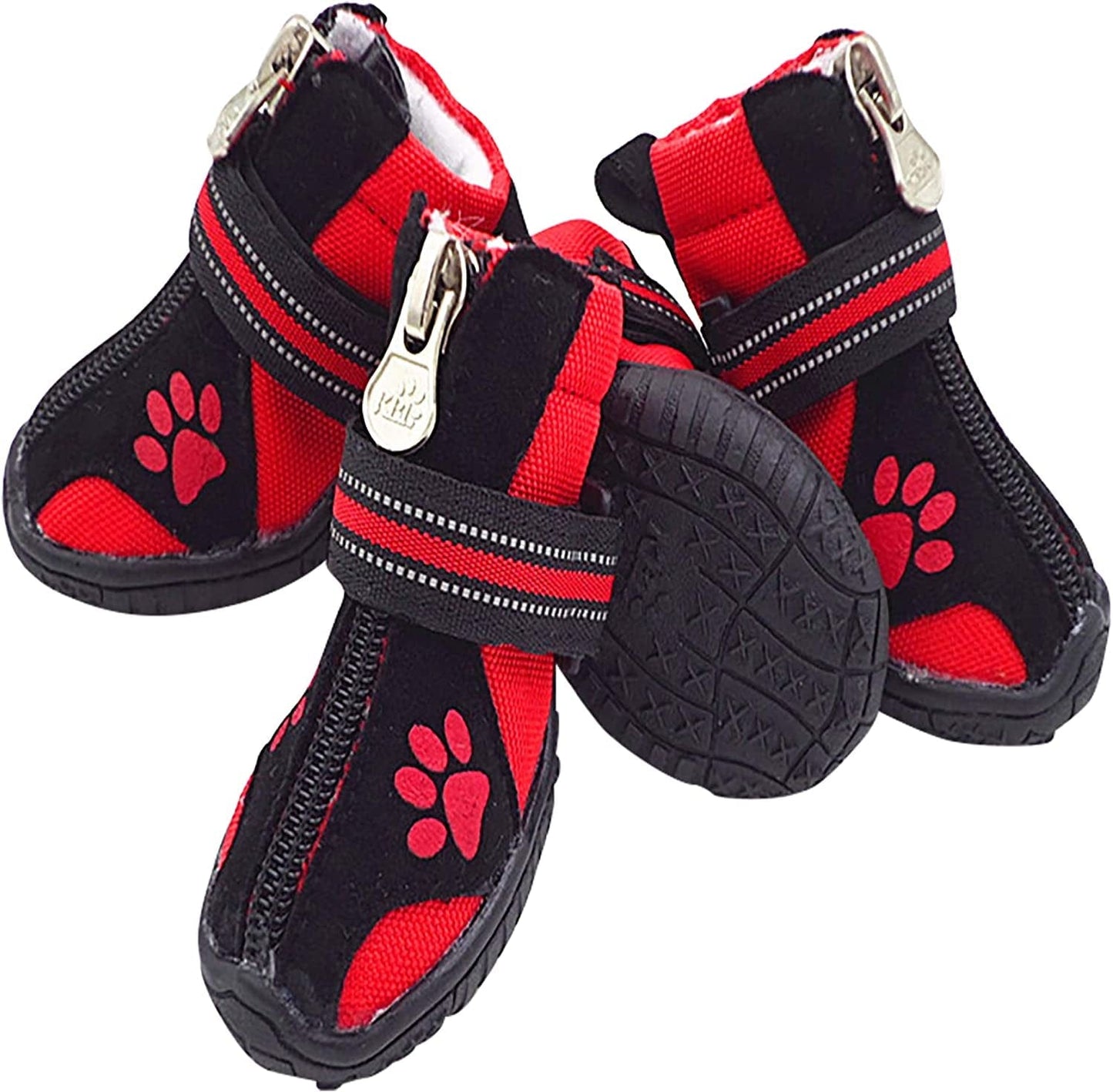 Dog Boots,Dog Hiking Shoes for Snow & Hot & Sharp Pavement Pet Paws Protector Anti-Skid Dog Boots Durable Pet Hiking Shoes for Indoor Outdoor Activities (1#-Paw L*W=1.34" X 1.02", Blank and Red) Animals & Pet Supplies > Pet Supplies > Dog Supplies > Dog Apparel BESUNTEK Blank and Red 2#-Paw L*W=1.57" x 1.18" 
