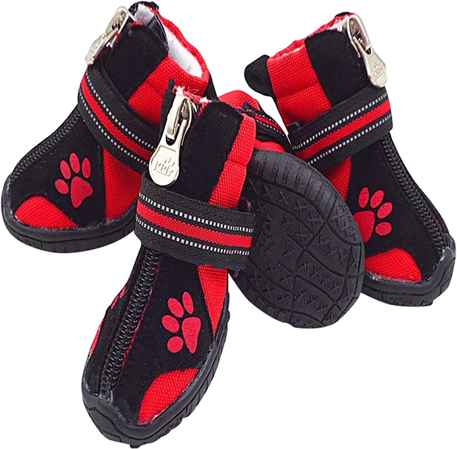 Dog Boots,Dog Hiking Shoes for Snow & Hot & Sharp Pavement Pet Paws Protector Anti-Skid Dog Boots Durable Pet Hiking Shoes for Indoor Outdoor Activities (1#-Paw L*W=1.34" X 1.02", Blank and Red) Animals & Pet Supplies > Pet Supplies > Dog Supplies > Dog Apparel BESUNTEK Blank and Red 2#-Paw L*W=1.57" x 1.18" 