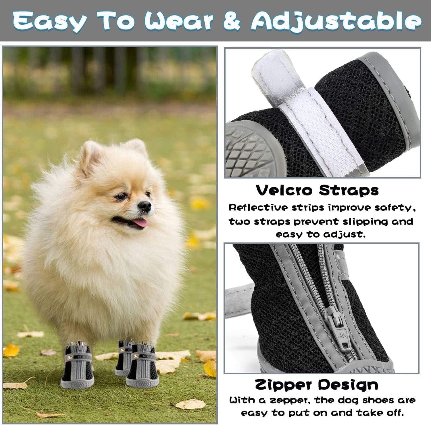Dog Boots, Dog Shoes for Hot Pavement, Anti-Slip Breathable and Waterproof Dog Shoes ONLY for Small Dogs with Reflective & Adjustable Strap Zipper 4PCS (Size 5:(1.88"X2.08")(Lxw) within 55Lb) Animals & Pet Supplies > Pet Supplies > Dog Supplies > Dog Apparel Kajiewo   