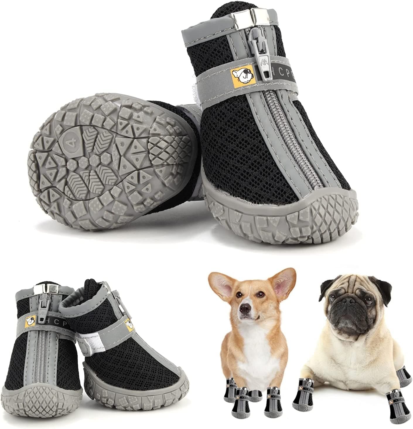 Dog Boots, Dog Shoes for Hot Pavement, Anti-Slip Breathable and Waterproof Dog Shoes ONLY for Small Dogs with Reflective & Adjustable Strap Zipper 4PCS (Size 5:(1.88"X2.08")(Lxw) within 55Lb) Animals & Pet Supplies > Pet Supplies > Dog Supplies > Dog Apparel Kajiewo Size 1:(1.10"x1.37")(LxW)within 13lb  