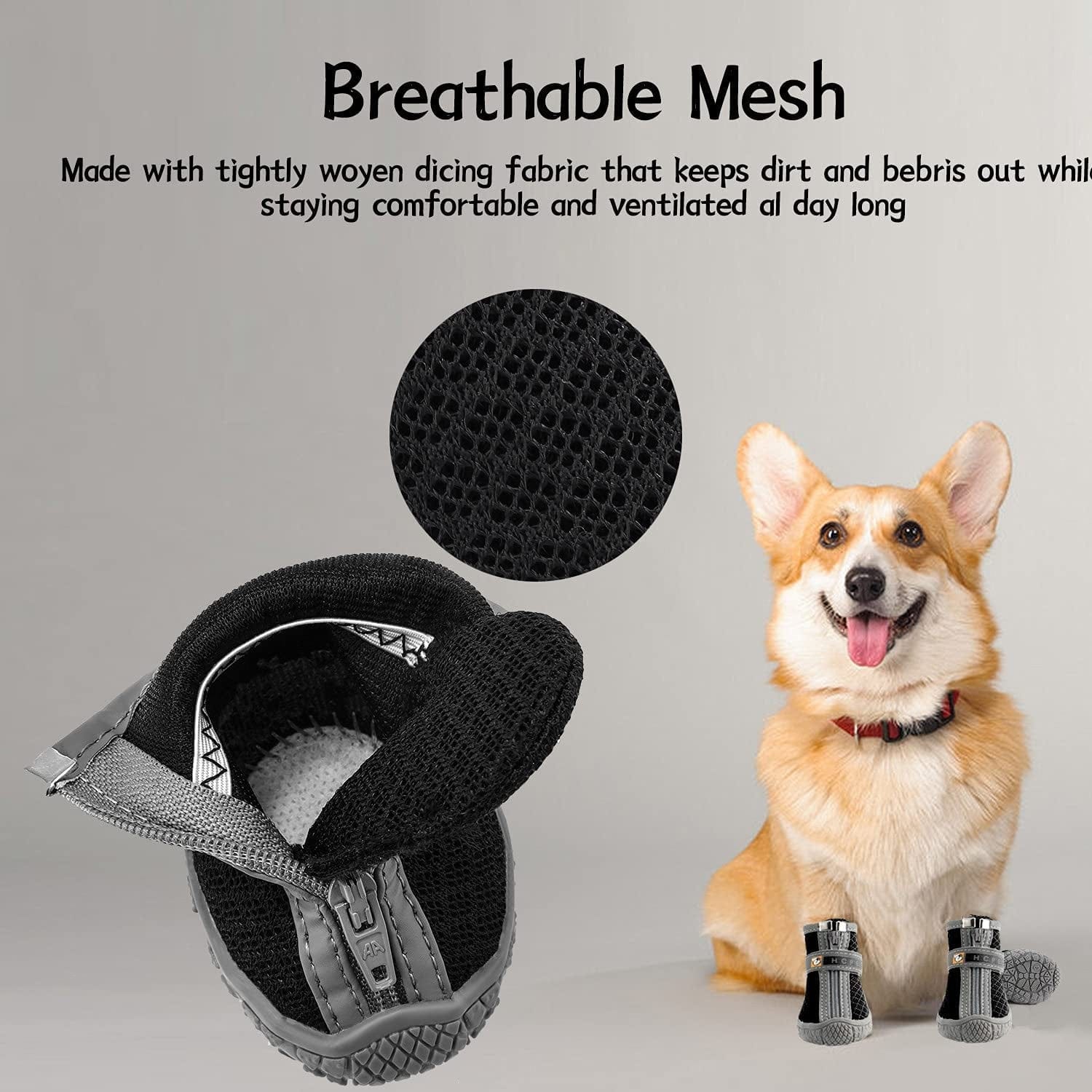 Dog Boots, Dog Shoes for Hot Pavement, Anti-Slip Breathable and Waterproof Dog Shoes ONLY for Small Dogs with Reflective & Adjustable Strap Zipper 4PCS (Size 5:(1.88"X2.08")(Lxw) within 55Lb) Animals & Pet Supplies > Pet Supplies > Dog Supplies > Dog Apparel Kajiewo   