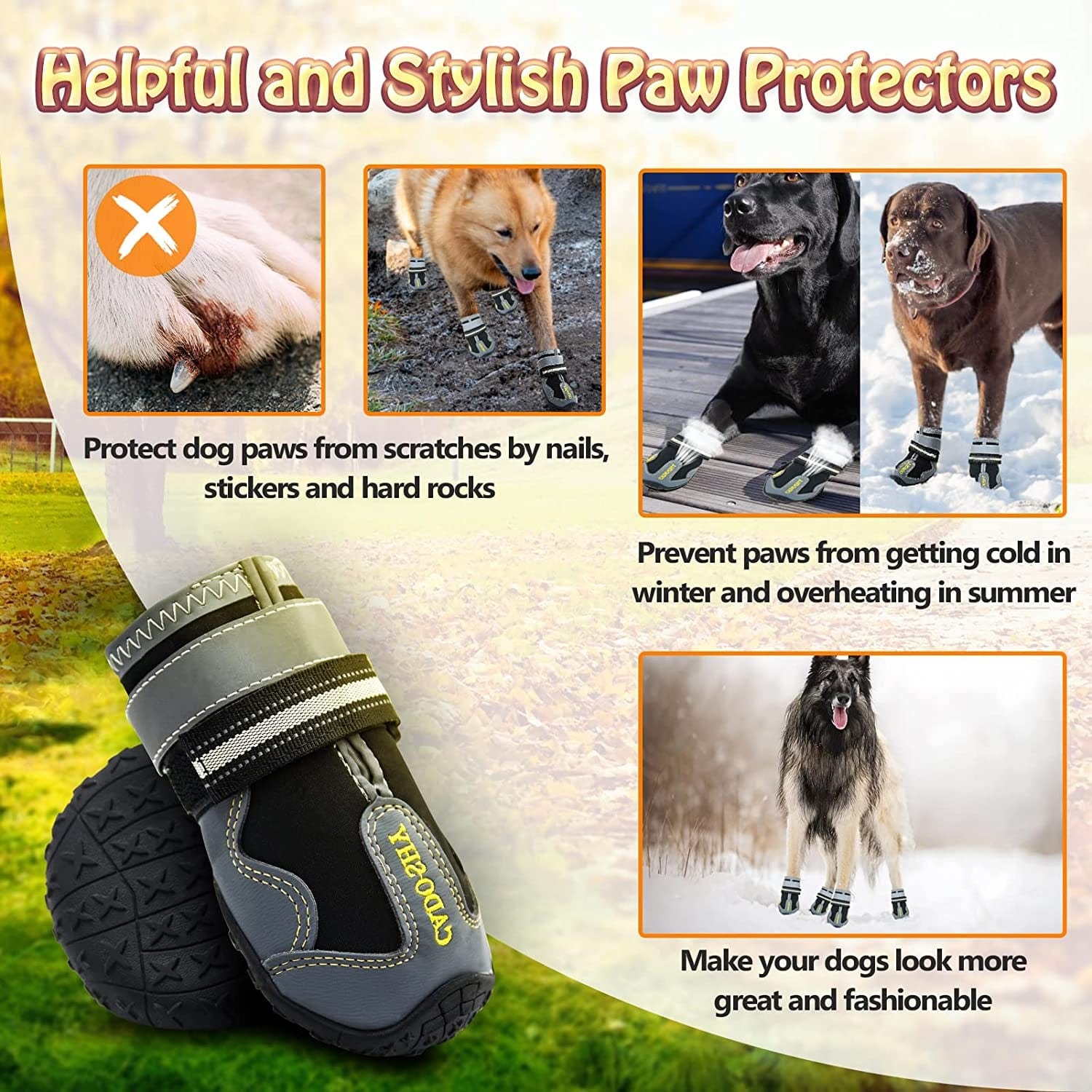 Dog Boots Dog Shoes for Large Medium Small Dogs, Waterproof Dog Booties for Snow/Winter/Outdoor/Running/Hot Pavement, Paw Protectors,Velcro Straps and Upgraded Bottom for Non-Slipping Animals & Pet Supplies > Pet Supplies > Dog Supplies > Dog Apparel CADO SHY   