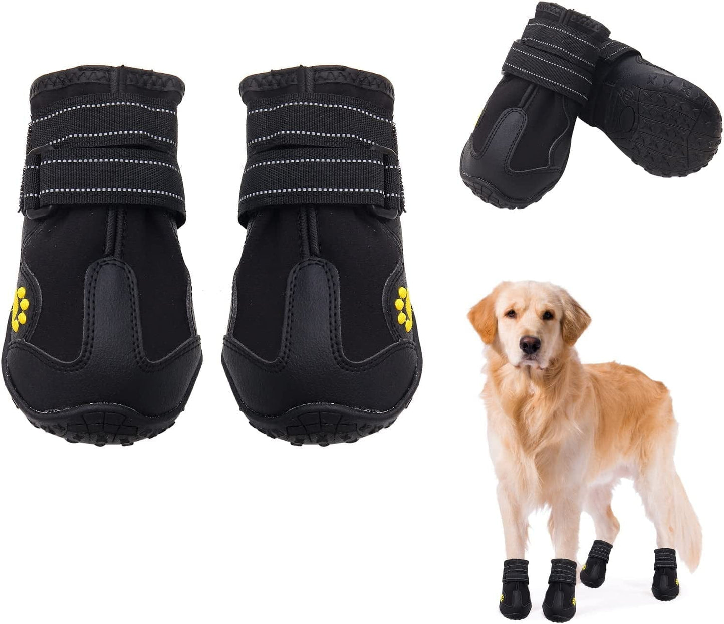 Dog Boots, Dog Winter Boots, Anti-Skid Dog Claw Protector, 4 Pieces of Dog Boots with Reflective Tape, Black Print for Outdoor Dog Boots of Small, Medium and Large Dogs Animals & Pet Supplies > Pet Supplies > Dog Supplies > Dog Apparel dtyxpet Black print #4 （width 2.16 inch) for 31-40 lbs 