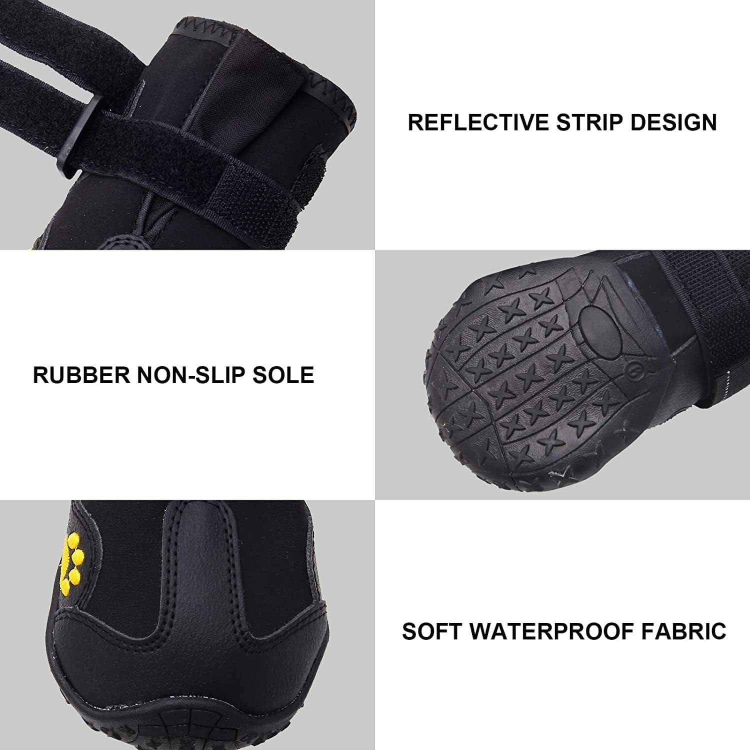 Dog Boots, Dog Winter Boots, Anti-Skid Dog Claw Protector, 4 Pieces of Dog Boots with Reflective Tape, Black Print for Outdoor Dog Boots of Small, Medium and Large Dogs Animals & Pet Supplies > Pet Supplies > Dog Supplies > Dog Apparel dtyxpet   