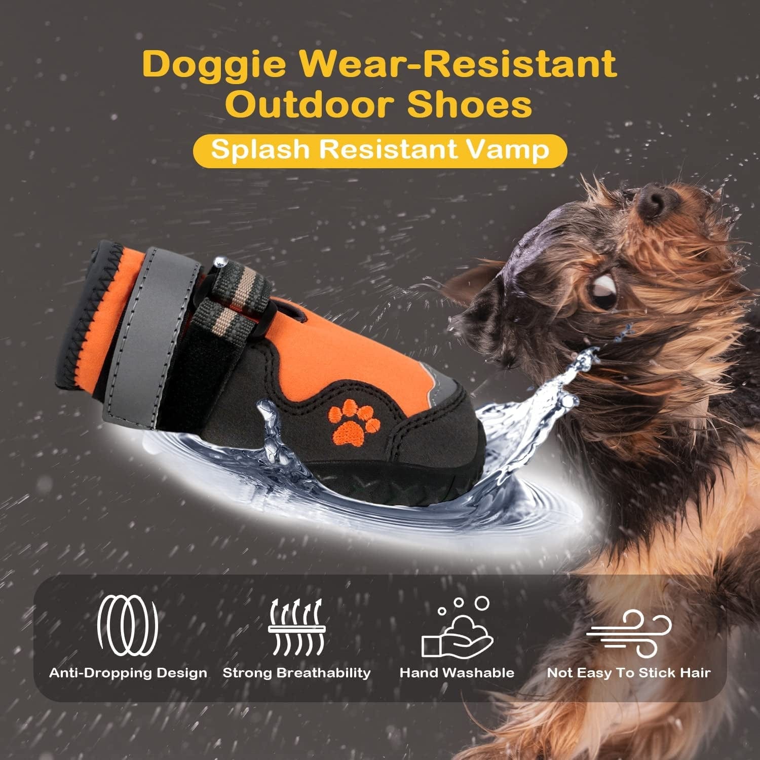 Dog Boots for Large Dogs, BOWITE Waterproof and Non-Slip Dog Shoes with Reflective Strips, Dog Booties Outdoor Paw Protector 4Pcs/Set, Orange Animals & Pet Supplies > Pet Supplies > Dog Supplies > Dog Apparel Bowite   
