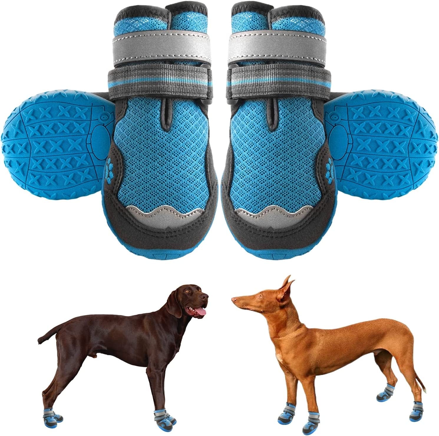 Dog Boots for Large Dogs, BOWITE Waterproof and Non-Slip Dog Shoes with Reflective Strips, Dog Booties Outdoor Paw Protector 4Pcs/Set, Orange Animals & Pet Supplies > Pet Supplies > Dog Supplies > Dog Apparel Bowite Blue-Mesh Size 3: Width 1.81'' ~1.97'' (Pack of 4) 