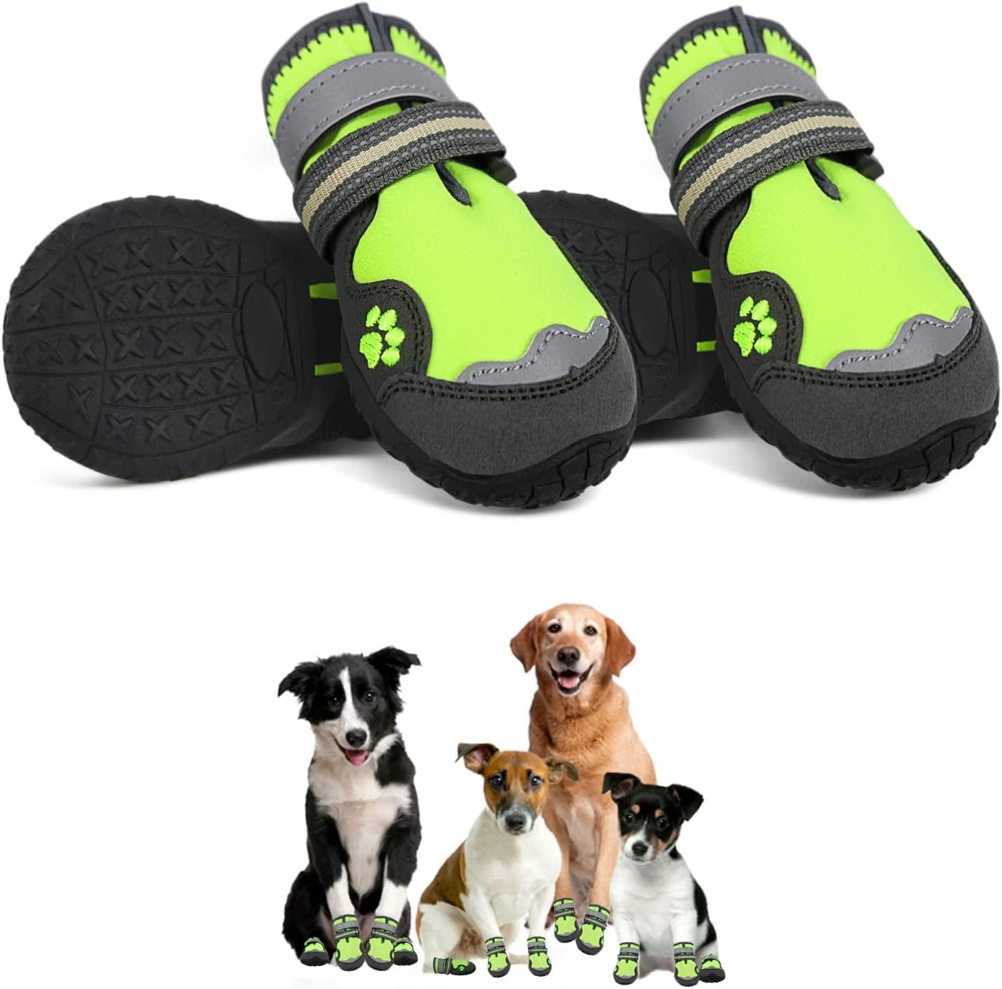 Dog Boots for Large Dogs, BOWITE Waterproof and Non-Slip Dog Shoes with Reflective Strips, Dog Booties Outdoor Paw Protector 4Pcs/Set, Orange Animals & Pet Supplies > Pet Supplies > Dog Supplies > Dog Apparel Bowite Green Size 2: Width 1.58'' ~1.77'' (Pack of 4) 