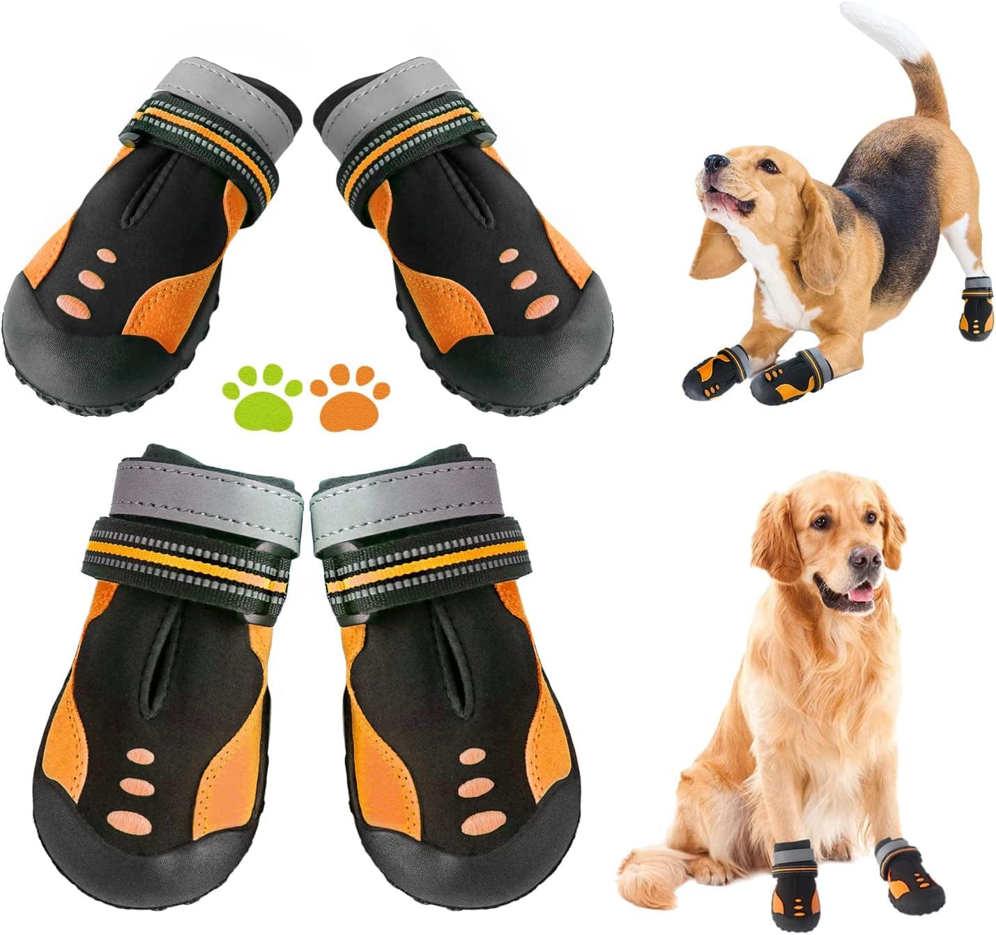 Dog Boots for Large Dogs, BOWITE Waterproof and Non-Slip Dog Shoes with Reflective Strips, Dog Booties Outdoor Paw Protector 4Pcs/Set, Orange Animals & Pet Supplies > Pet Supplies > Dog Supplies > Dog Apparel Bowite Orange-Anti-collision Size 2: Width 1.58'' ~1.77'' (Pack of 4) 