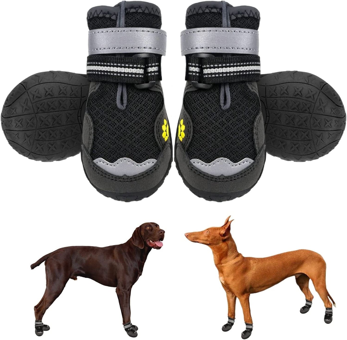 Dog Boots for Large Dogs, BOWITE Waterproof and Non-Slip Dog Shoes with Reflective Strips, Dog Booties Outdoor Paw Protector 4Pcs/Set, Orange Animals & Pet Supplies > Pet Supplies > Dog Supplies > Dog Apparel Bowite Black-Mesh Size 6: Width 2.40'' ~2.56'' (Pack of 4) 