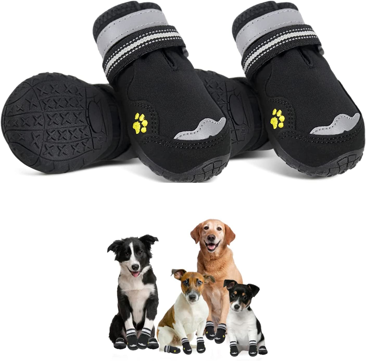 Dog Boots for Large Dogs, BOWITE Waterproof and Non-Slip Dog Shoes with Reflective Strips, Dog Booties Outdoor Paw Protector 4Pcs/Set, Orange Animals & Pet Supplies > Pet Supplies > Dog Supplies > Dog Apparel Bowite Black Size 5: Width 2.20'' ~2.36'' (Pack of 4) 