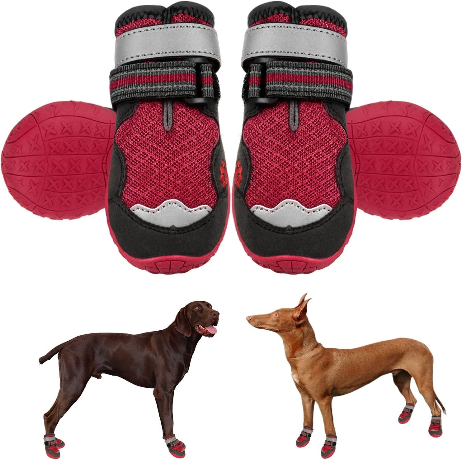 Dog Boots for Large Dogs, BOWITE Waterproof and Non-Slip Dog Shoes with Reflective Strips, Dog Booties Outdoor Paw Protector 4Pcs/Set, Orange Animals & Pet Supplies > Pet Supplies > Dog Supplies > Dog Apparel Bowite Red-Mesh Size 4: Width 2.01'' ~2.17'' (Pack of 4) 