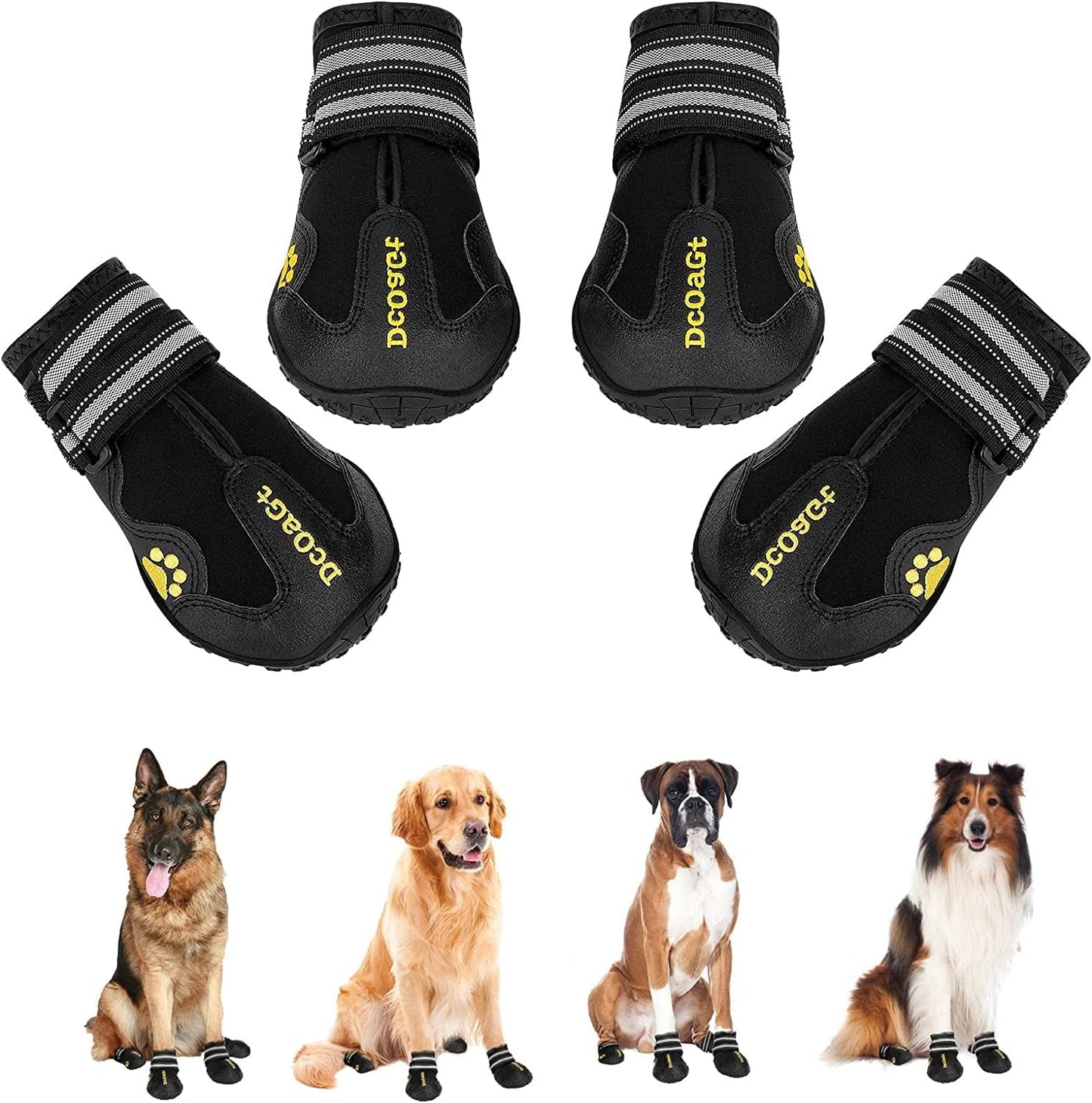 Dog Boots for Large Dogs, Waterproof Anti-Slip Dog Shoes & Paw Protectors for Winter Snow Hot Pavement, Breathable and Reflective Dog Booties for Hiking/Walking/Outdoor/Floor Animals & Pet Supplies > Pet Supplies > Dog Supplies > Dog Apparel DcOaGt Black Size 6 (Width 2.37-2.67 inch)Black 
