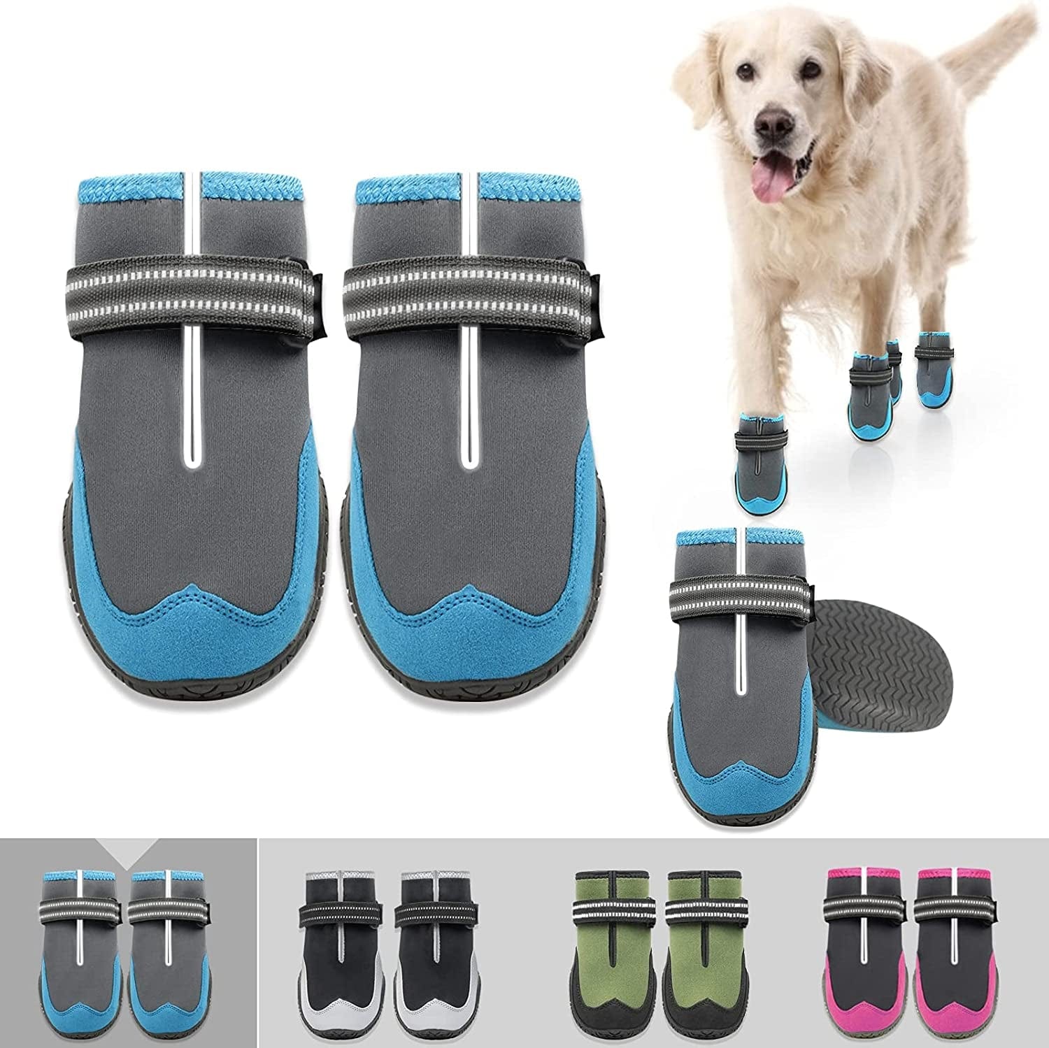 Dog Boots for Winter Warm Dog Snow Shoes for for Large Small Medium Puppy Dogs Booties for Hiking Hardwood Floors Anti-Slip with Reflective Straps 4Pcs/Set Animals & Pet Supplies > Pet Supplies > Dog Supplies > Dog Apparel KEIYALOE Blue Size 8: 3.15" x 3.94"(W*L) (Pack of 4 Boots) 