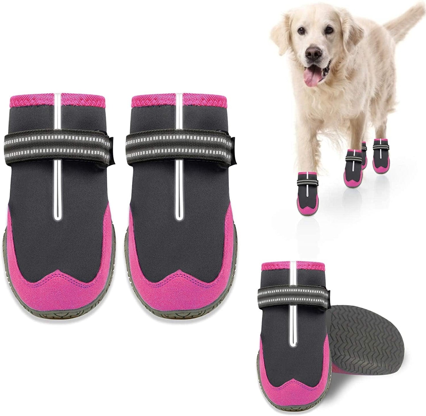 Dog Boots for Winter Warm Dog Snow Shoes for for Large Small Medium Puppy Dogs Booties for Hiking Hardwood Floors Anti-Slip with Reflective Straps 4Pcs/Set Animals & Pet Supplies > Pet Supplies > Dog Supplies > Dog Apparel KEIYALOE Rose red Size 8: 3.15" x 3.94"(W*L) (Pack of 4 Boots) 