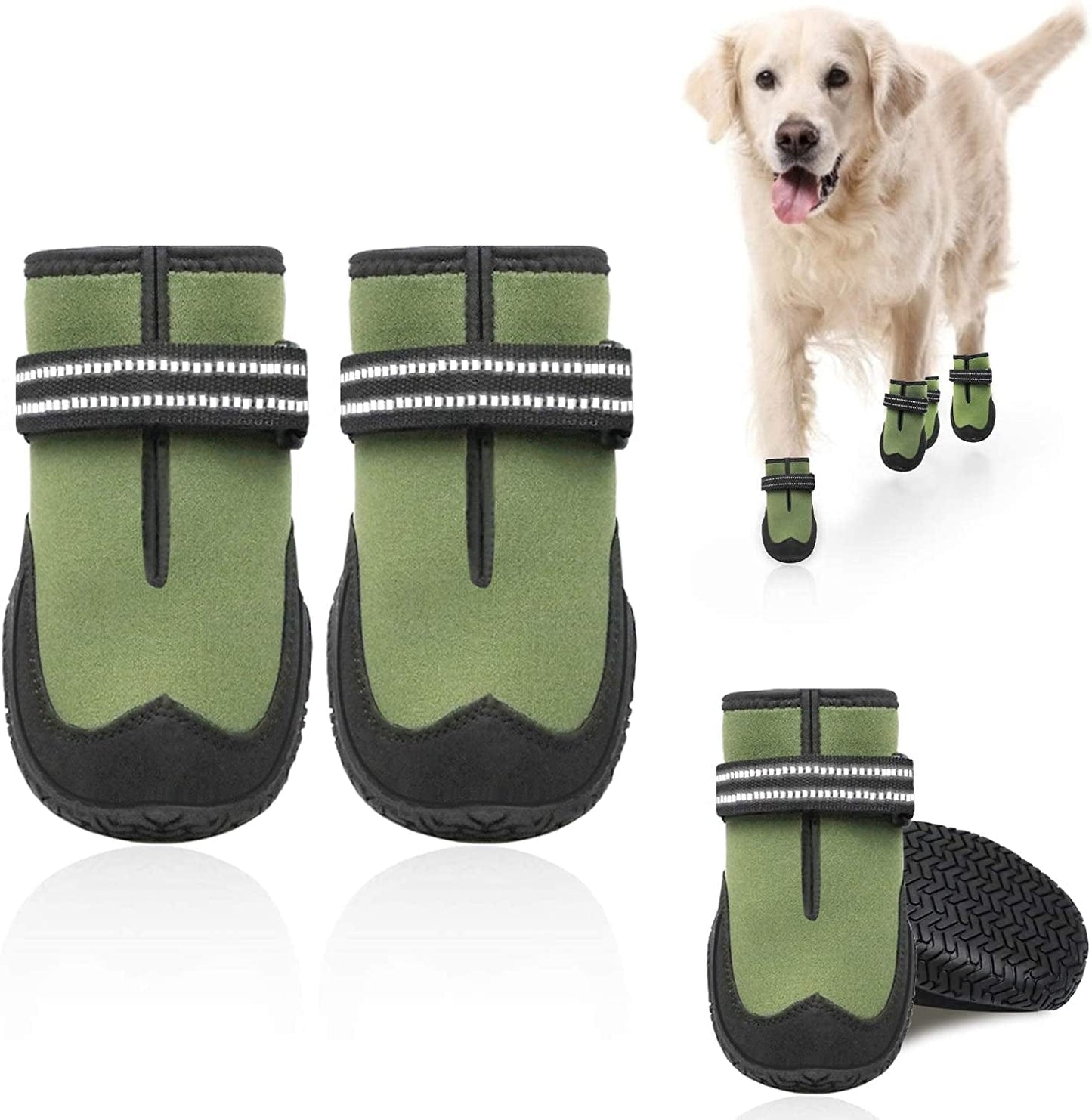 Dog Boots for Winter Warm Dog Snow Shoes for for Large Small Medium Puppy Dogs Booties for Hiking Hardwood Floors Anti-Slip with Reflective Straps 4Pcs/Set Animals & Pet Supplies > Pet Supplies > Dog Supplies > Dog Apparel KEIYALOE Green Size 5: 2.56" x 3.35"(W*L) (Pack of 4 Boots) 