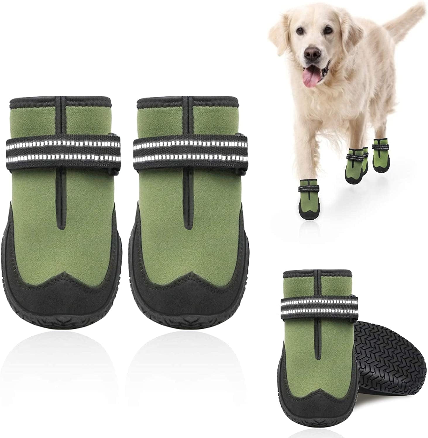 Dog Boots for Winter Warm Dog Snow Shoes for for Large Small Medium Puppy Dogs Booties for Hiking Hardwood Floors Anti-Slip with Reflective Straps 4Pcs/Set Animals & Pet Supplies > Pet Supplies > Dog Supplies > Dog Apparel KEIYALOE Green Size 5: 2.56" x 3.35"(W*L) (Pack of 4 Boots) 