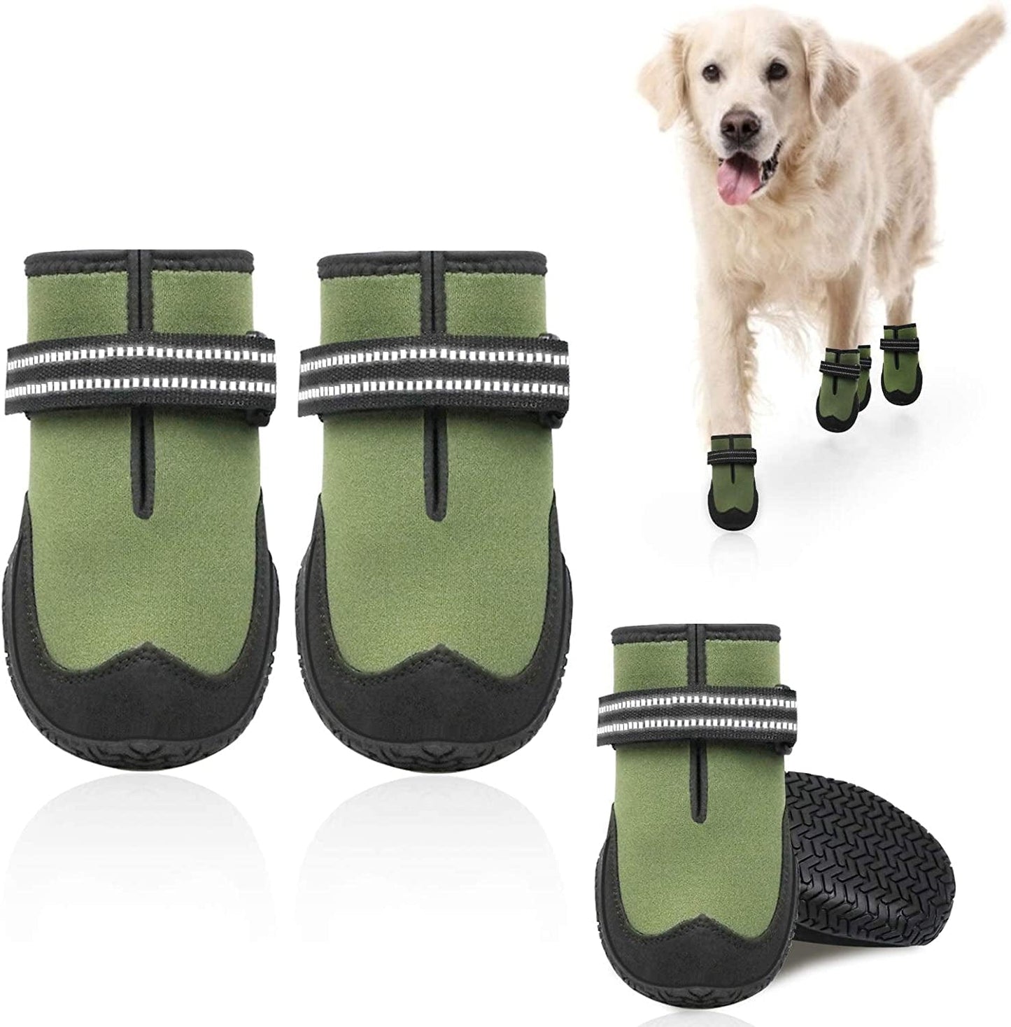 Dog Boots for Winter Warm Dog Snow Shoes for for Large Small Medium Puppy Dogs Booties for Hiking Hardwood Floors Anti-Slip with Reflective Straps 4Pcs/Set Animals & Pet Supplies > Pet Supplies > Dog Supplies > Dog Apparel KEIYALOE Green Size 8: 3.15" x 3.94"(W*L) (Pack of 4 Boots) 