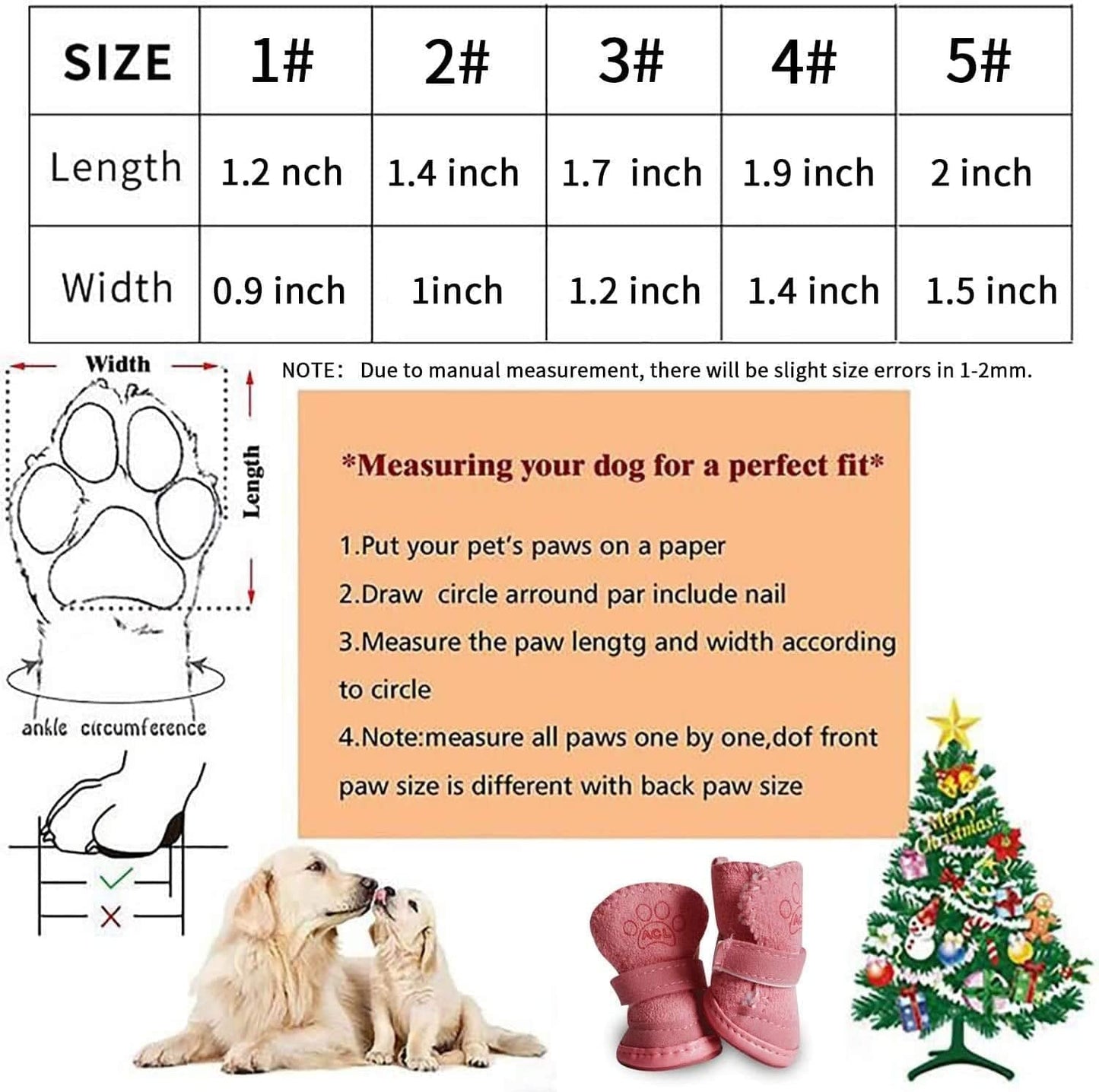 Dog Boots Paw Protector, Anti-Slip Dog Shoes,Dog Australia Boots Pet Antiskid Shoes Winter Warm Skidproof Sneakers, for Small Dog (#3, Pink)