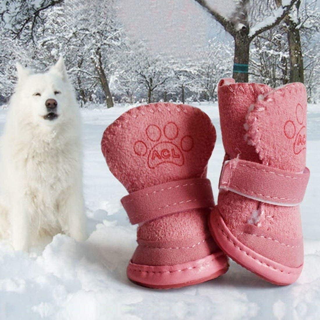 Dog Boots Paw Protector, Anti-Slip Dog Shoes,Dog Australia Boots Pet Antiskid Shoes Winter Warm Skidproof Sneakers, for Small Dog (#3, Pink)