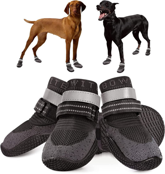 Dog Boots & Paw Protectors, Dog Shoes for Hot Pavement, Bowite Summer Winter Breathable Lightweight Fly Knit Dog Booties with Reflective Strips for Small Medium Large Dogs 4Pcs/Set（Black,#2） Animals & Pet Supplies > Pet Supplies > Dog Supplies > Dog Apparel Bowite Black Size 2: Width 1.77'' (Pack of 4) 
