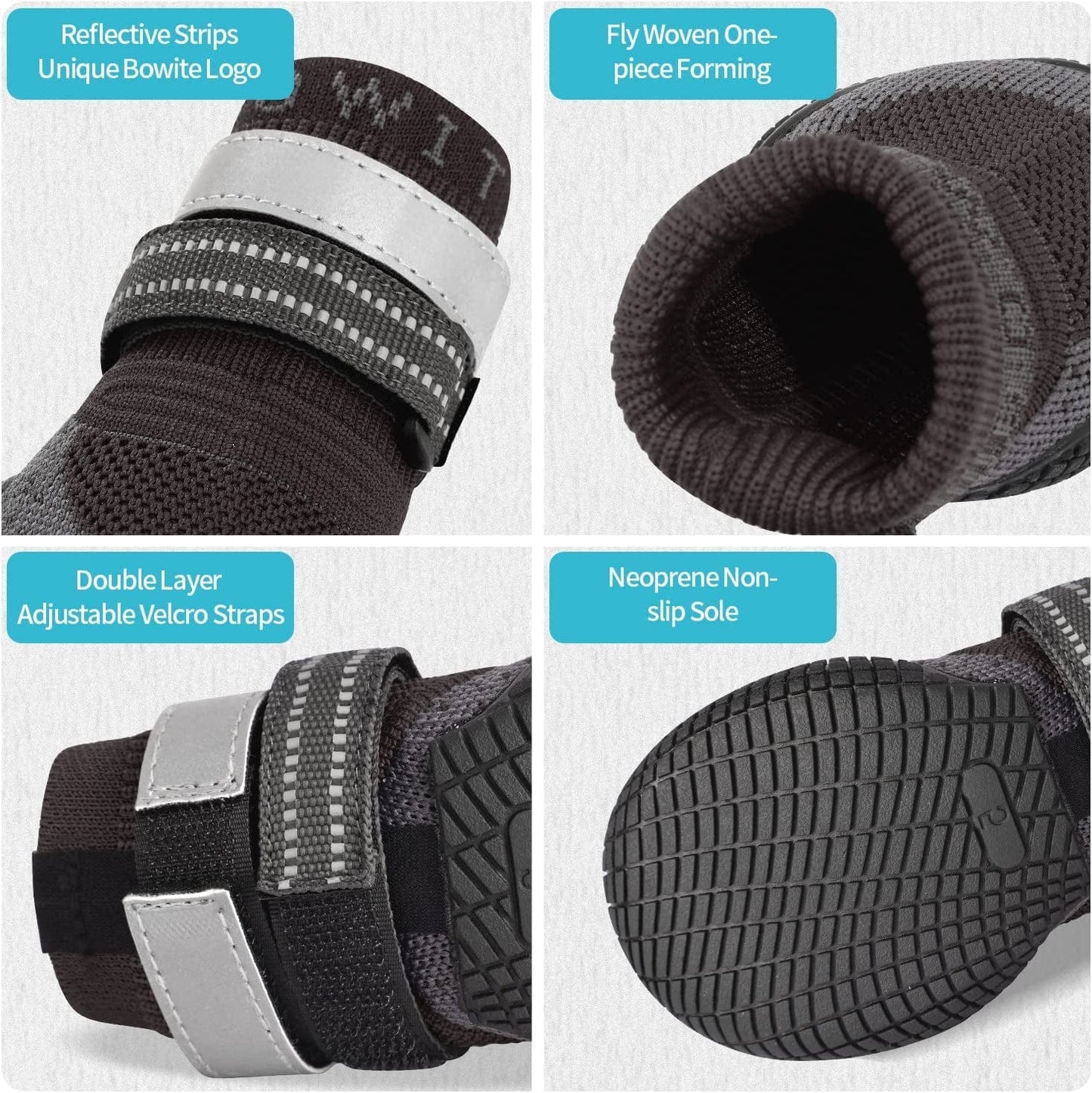 Dog Boots & Paw Protectors, Dog Shoes for Hot Pavement, Bowite Summer Winter Breathable Lightweight Fly Knit Dog Booties with Reflective Strips for Small Medium Large Dogs 4Pcs/Set（Black,#2） Animals & Pet Supplies > Pet Supplies > Dog Supplies > Dog Apparel Bowite   