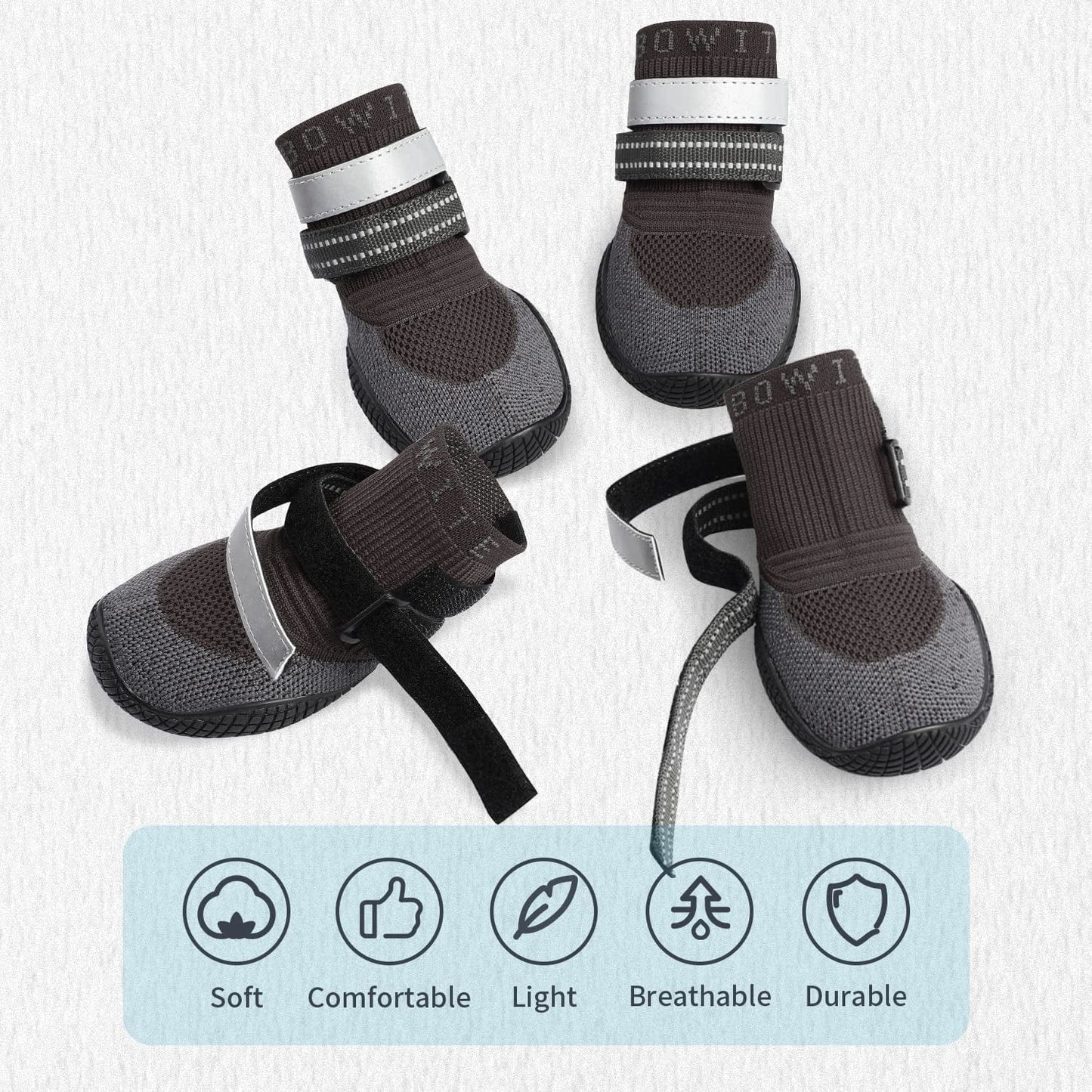 Dog Boots & Paw Protectors, Dog Shoes for Hot Pavement, Bowite Summer Winter Breathable Lightweight Fly Knit Dog Booties with Reflective Strips for Small Medium Large Dogs 4Pcs/Set（Black,#2） Animals & Pet Supplies > Pet Supplies > Dog Supplies > Dog Apparel Bowite   