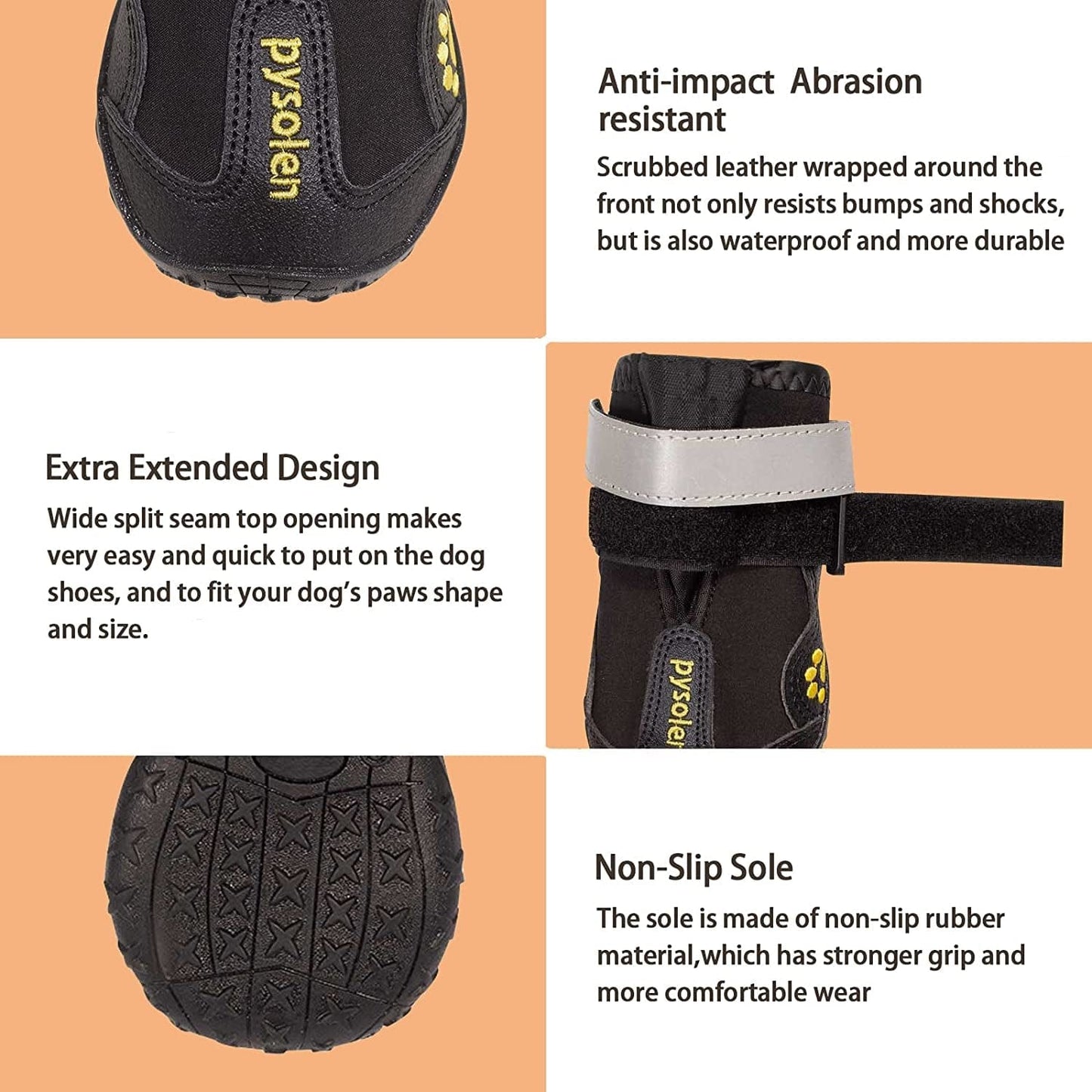 Dog Boots Waterproof Dog Booties Dog Shoes with Reflective Straps Rugged Anti-Slip Sole Paw Protector Hot Pavement for Medium Large Dogs (Logo, Size 6: 2.6"X3.0"(W*L)) Animals & Pet Supplies > Pet Supplies > Dog Supplies > Dog Apparel N   