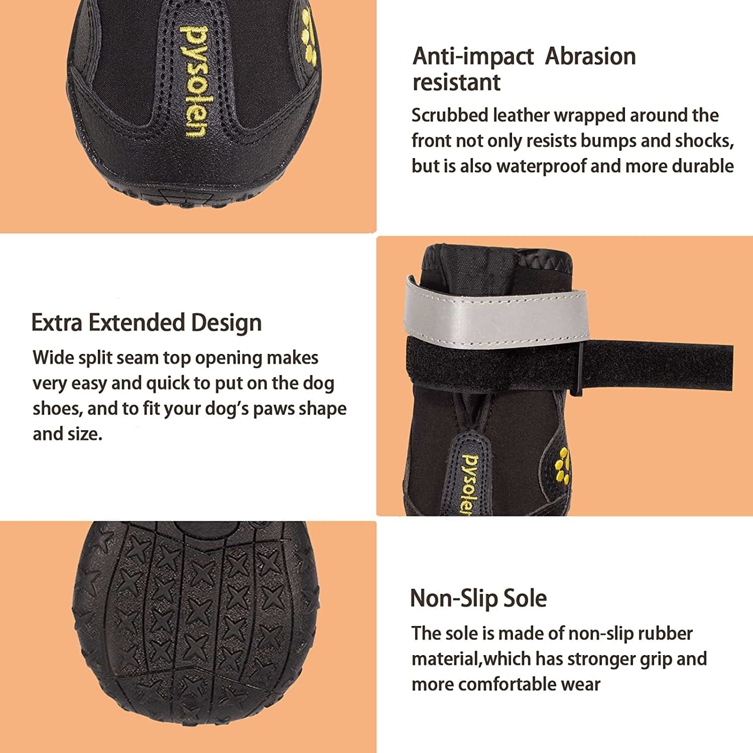 Dog Boots Waterproof Dog Booties Dog Shoes with Reflective Straps Rugged Anti-Slip Sole Paw Protector Hot Pavement for Medium Large Dogs (Logo, Size 6: 2.6"X3.0"(W*L)) Animals & Pet Supplies > Pet Supplies > Dog Supplies > Dog Apparel N   