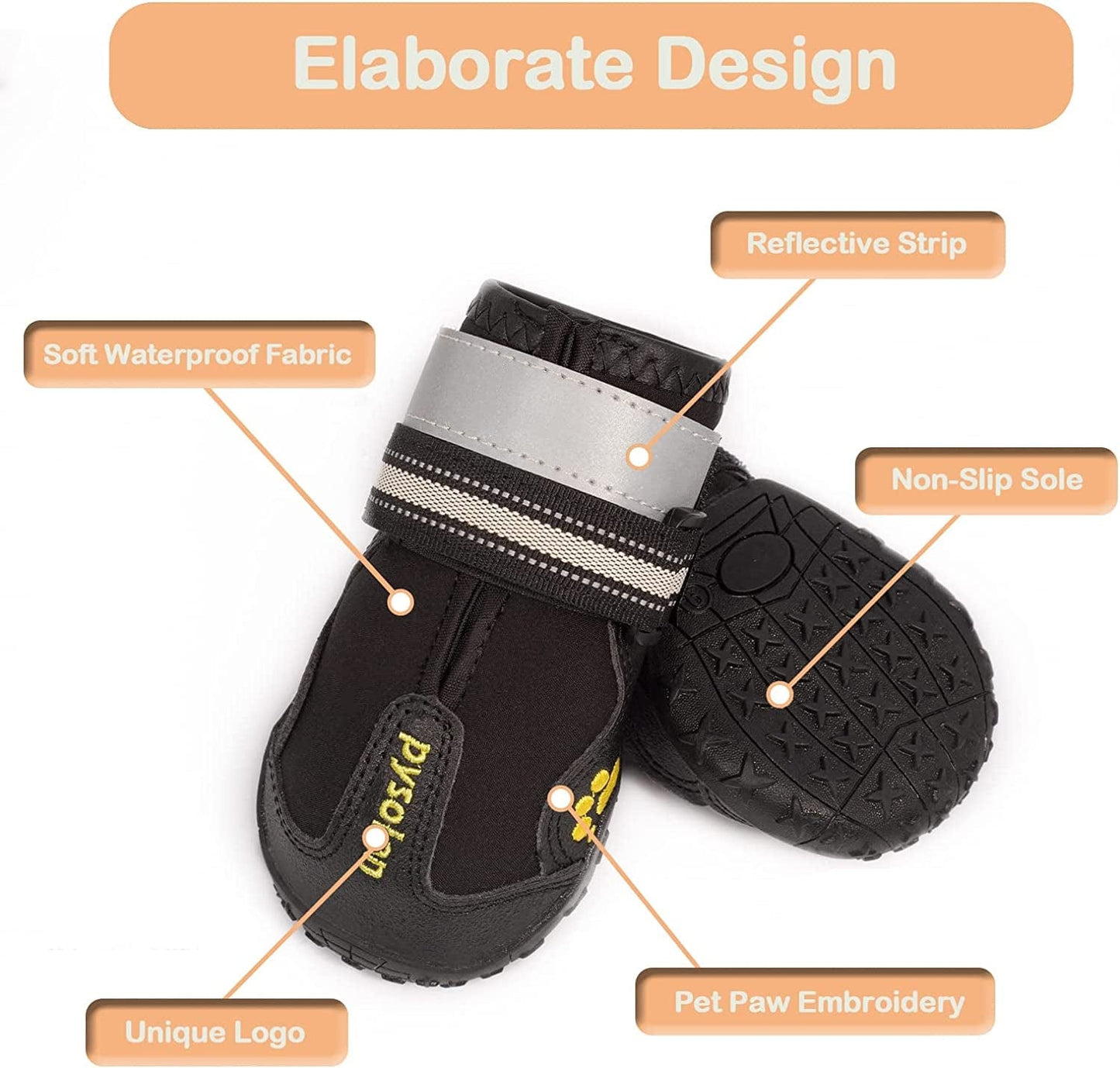 Dog Boots Waterproof Dog Booties Dog Shoes with Reflective Straps Rugged Anti-Slip Sole Paw Protector Hot Pavement for Medium Large Dogs (Logo, Size 6: 2.6"X3.0"(W*L)) Animals & Pet Supplies > Pet Supplies > Dog Supplies > Dog Apparel N   