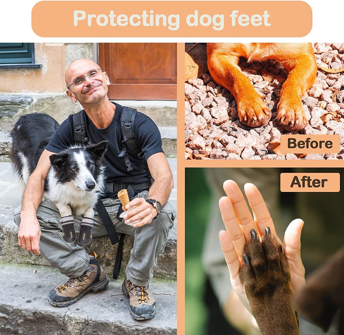 Dog Boots Waterproof Dog Booties Dog Shoes with Reflective Straps Rugged Anti-Slip Sole Paw Protector Hot Pavement for Medium Large Dogs (Logo, Size 6: 2.6"X3.0"(W*L)) Animals & Pet Supplies > Pet Supplies > Dog Supplies > Dog Apparel N   