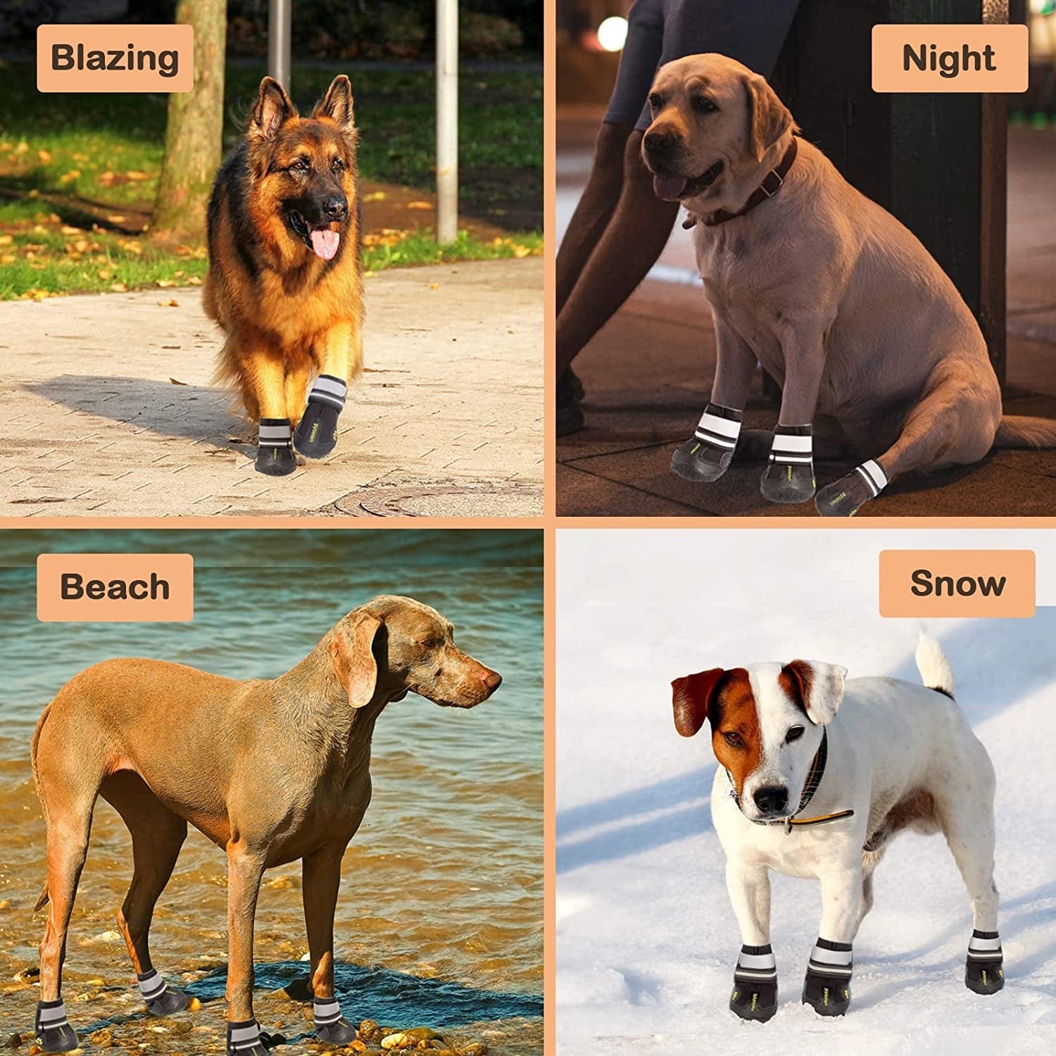 Dog Boots Waterproof Dog Booties Dog Shoes with Reflective Straps Rugged Anti-Slip Sole Paw Protector Hot Pavement for Medium Large Dogs (Logo, Size 6: 2.6"X3.0"(W*L)) Animals & Pet Supplies > Pet Supplies > Dog Supplies > Dog Apparel N   