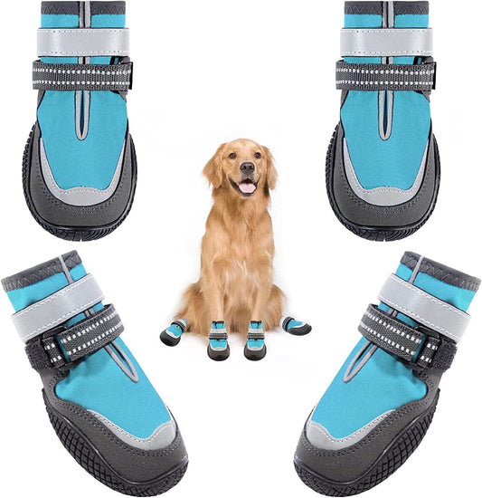 Dog Boots,Waterproof Dog Shoes,Dog Booties with Reflective Rugged Anti-Slip Sole and Skid-Proof,Outdoor Dog Shoes for Small Large Medium Dogs 4Pcs Animals & Pet Supplies > Pet Supplies > Dog Supplies > Dog Apparel KEIYALOE Blue Size 4: 2.2"x2.7"(W*L)(Pack of 4 Boots) 